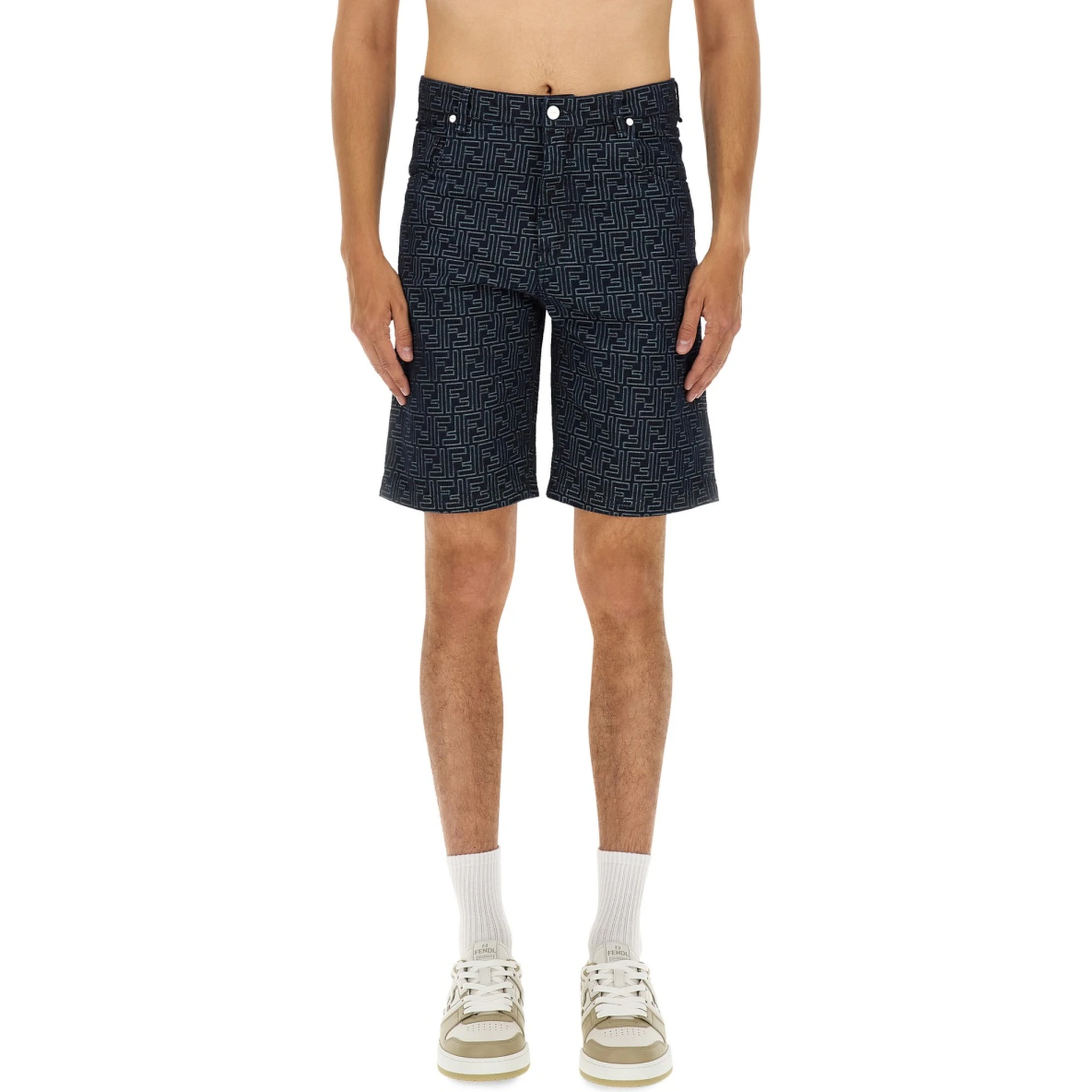 FF JACQUARD DENIM SHORTS