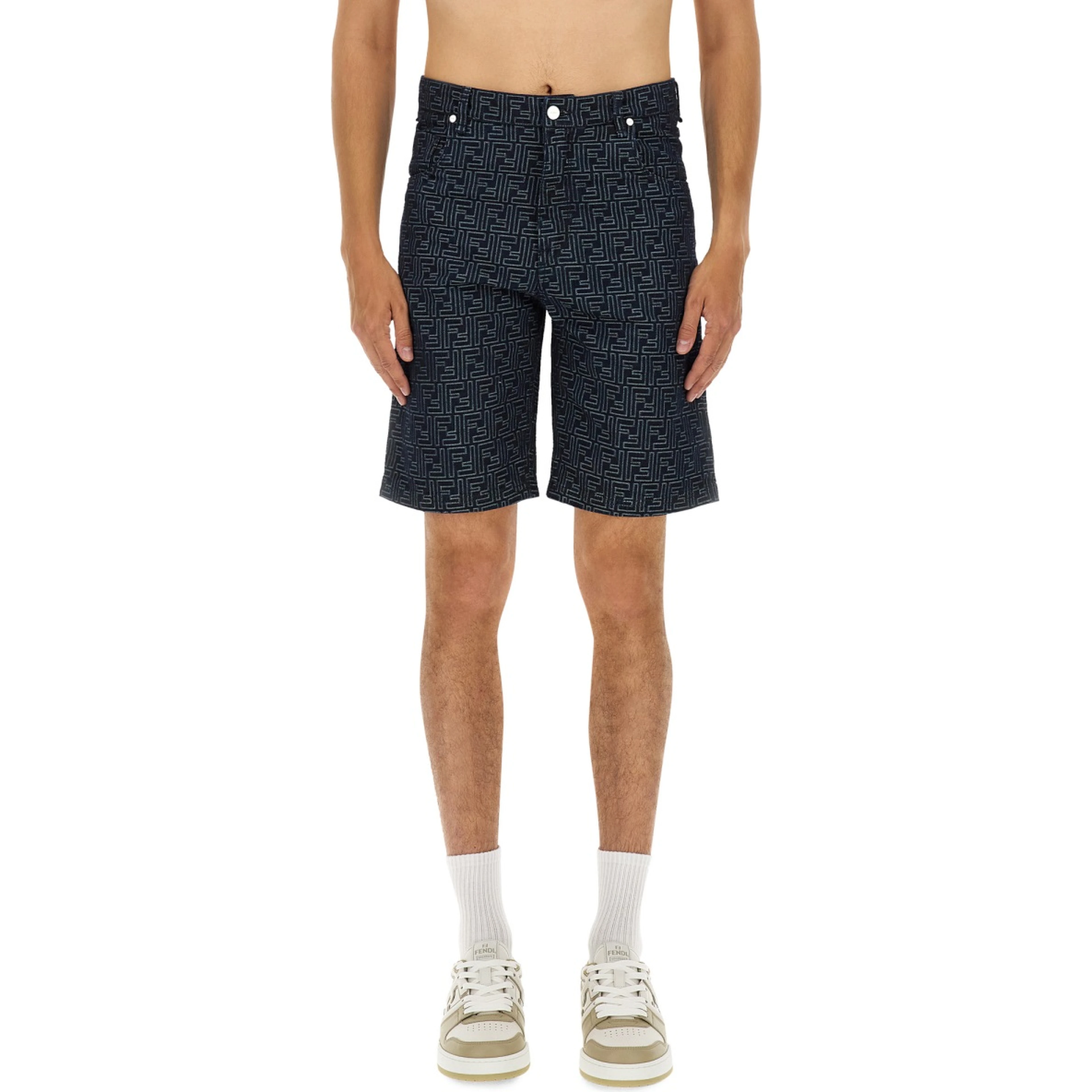 FF JACQUARD DENIM SHORTS