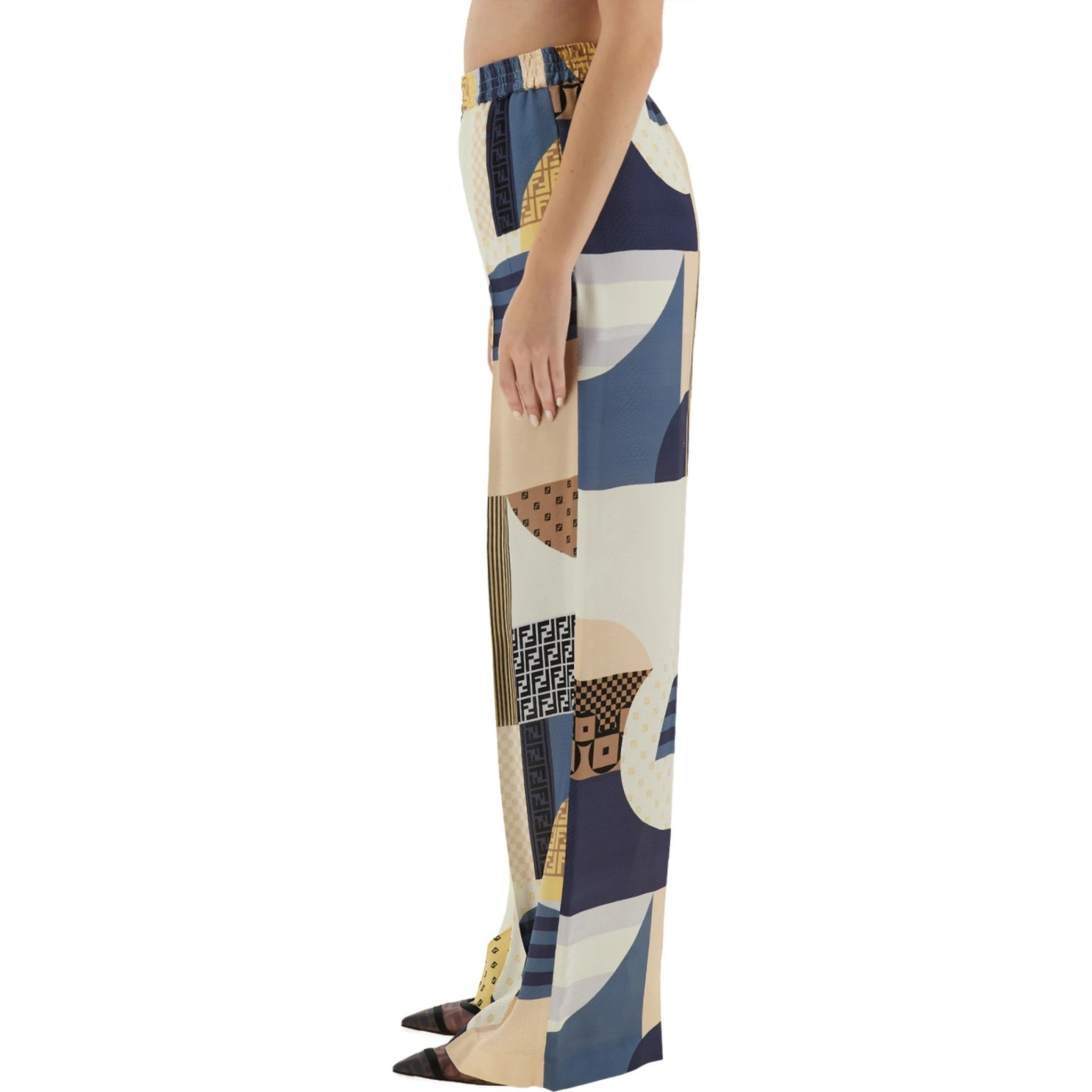 PATCHWORK PRINT SILK PANTS