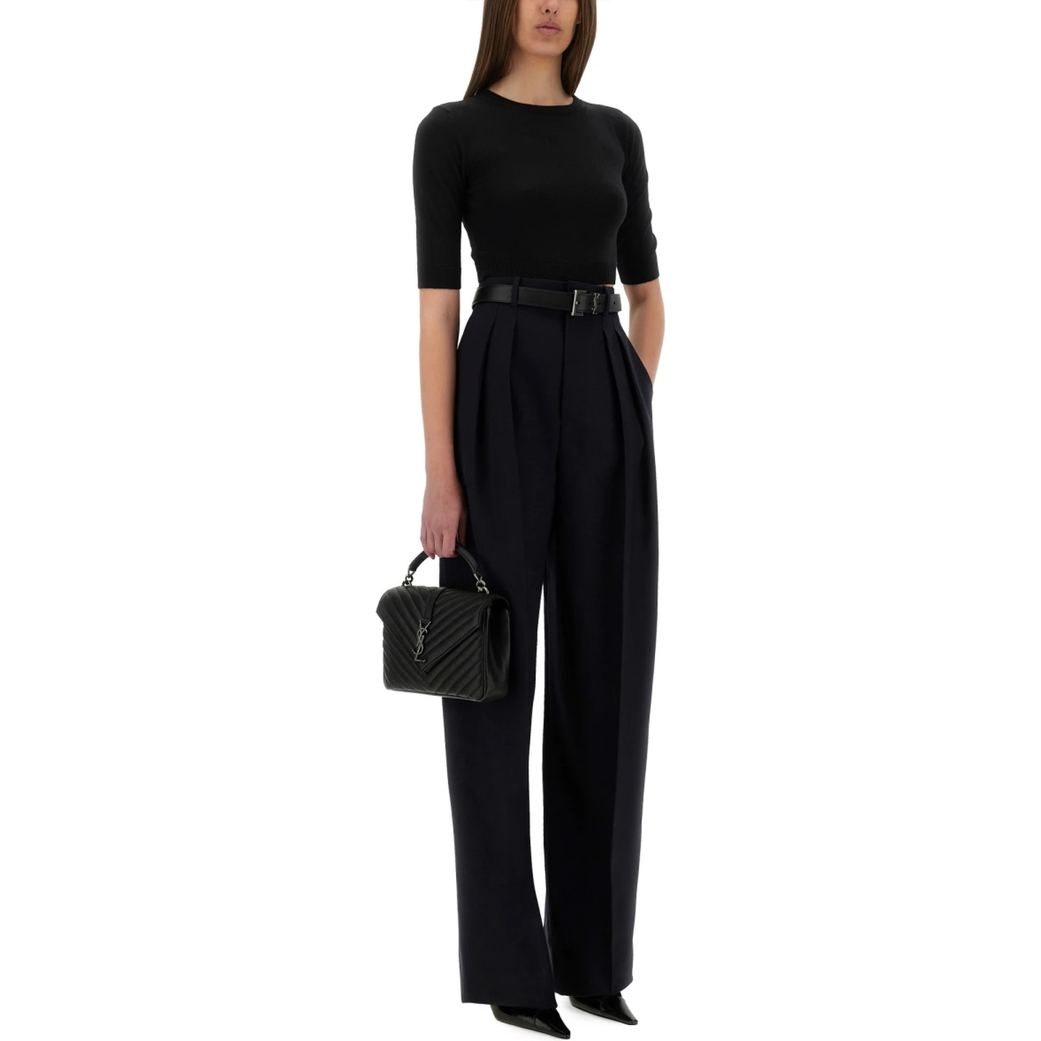 WIDE-LEG PANTS IN GRAIN DE POUDRE