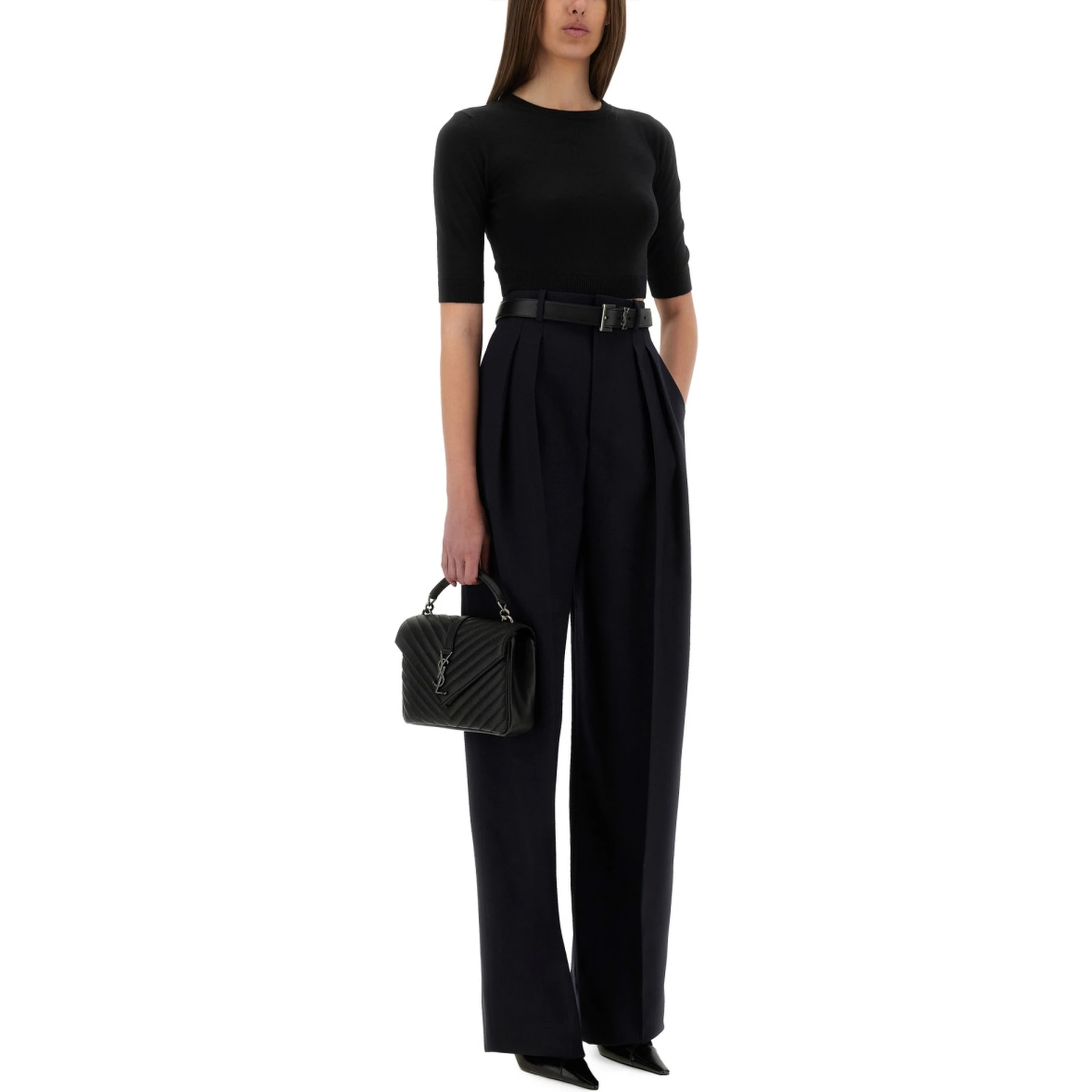 WIDE-LEG PANTS IN GRAIN DE POUDRE