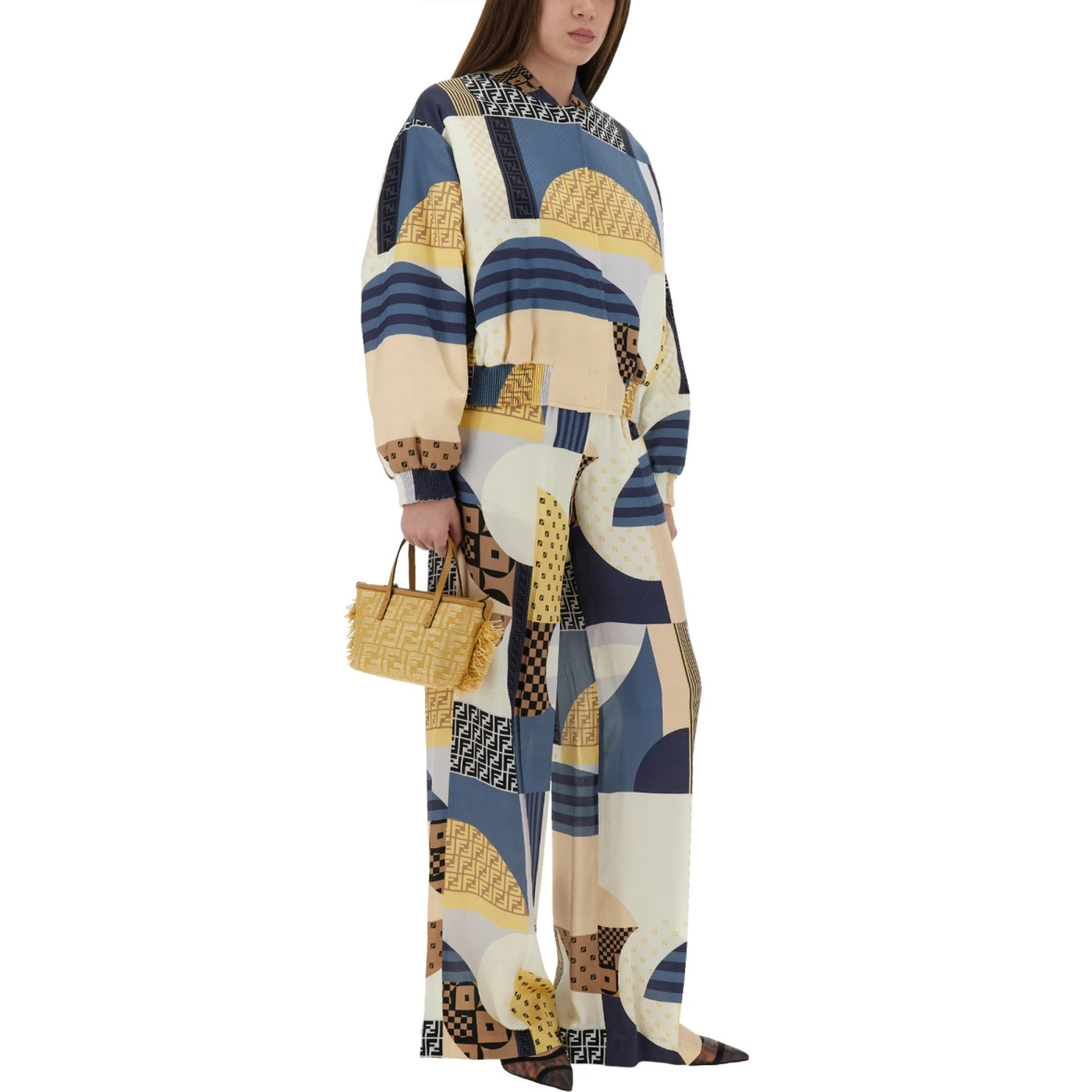 SILK BOMBER JACKET WITH PATCHWORK PRINT