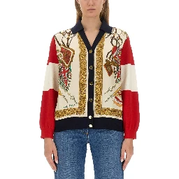 EXTRA FINE WOOL CARDIGAN WITH PRINT