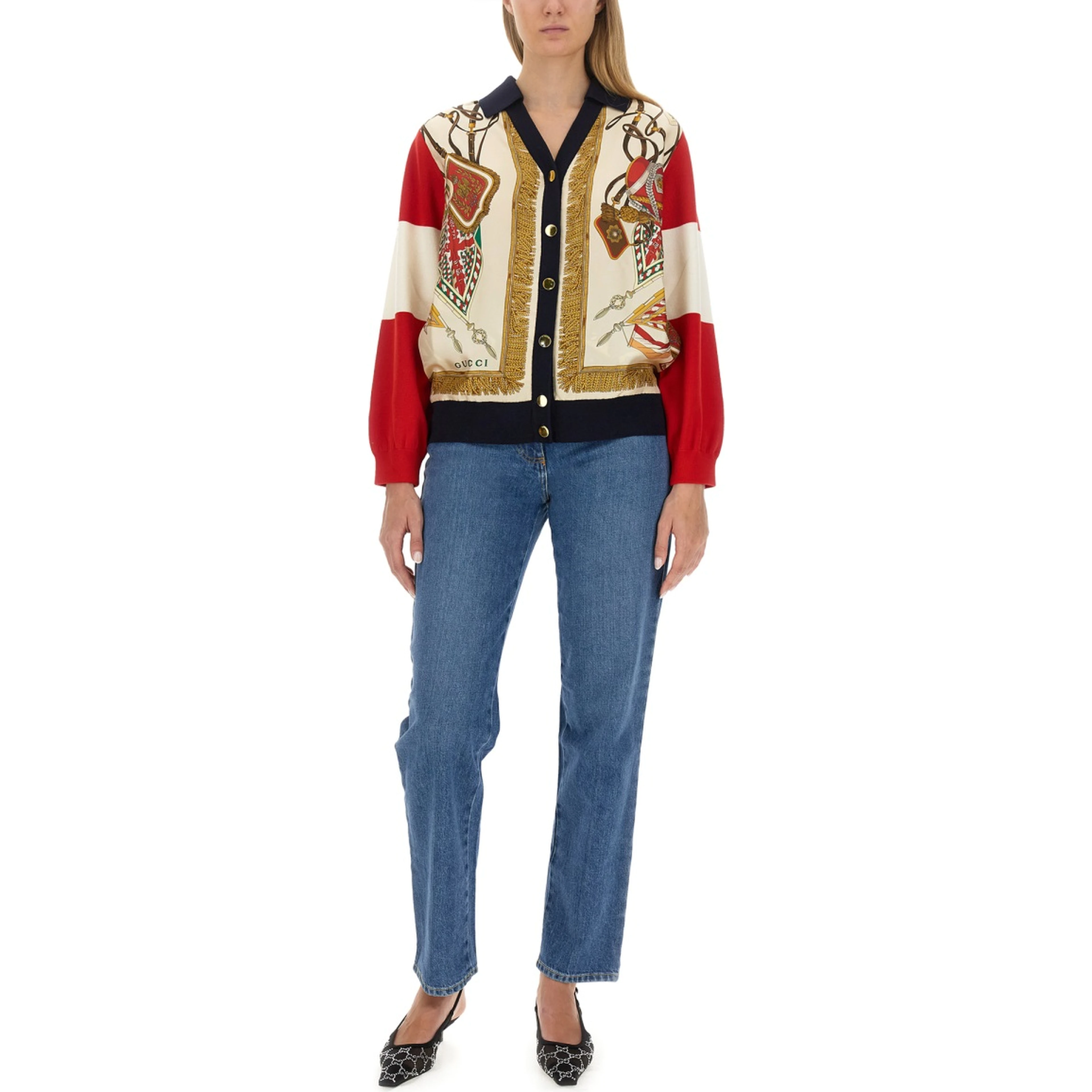 EXTRA FINE WOOL CARDIGAN WITH PRINT