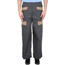 COTTON FABRIC PANTS WITH GG INSERTS