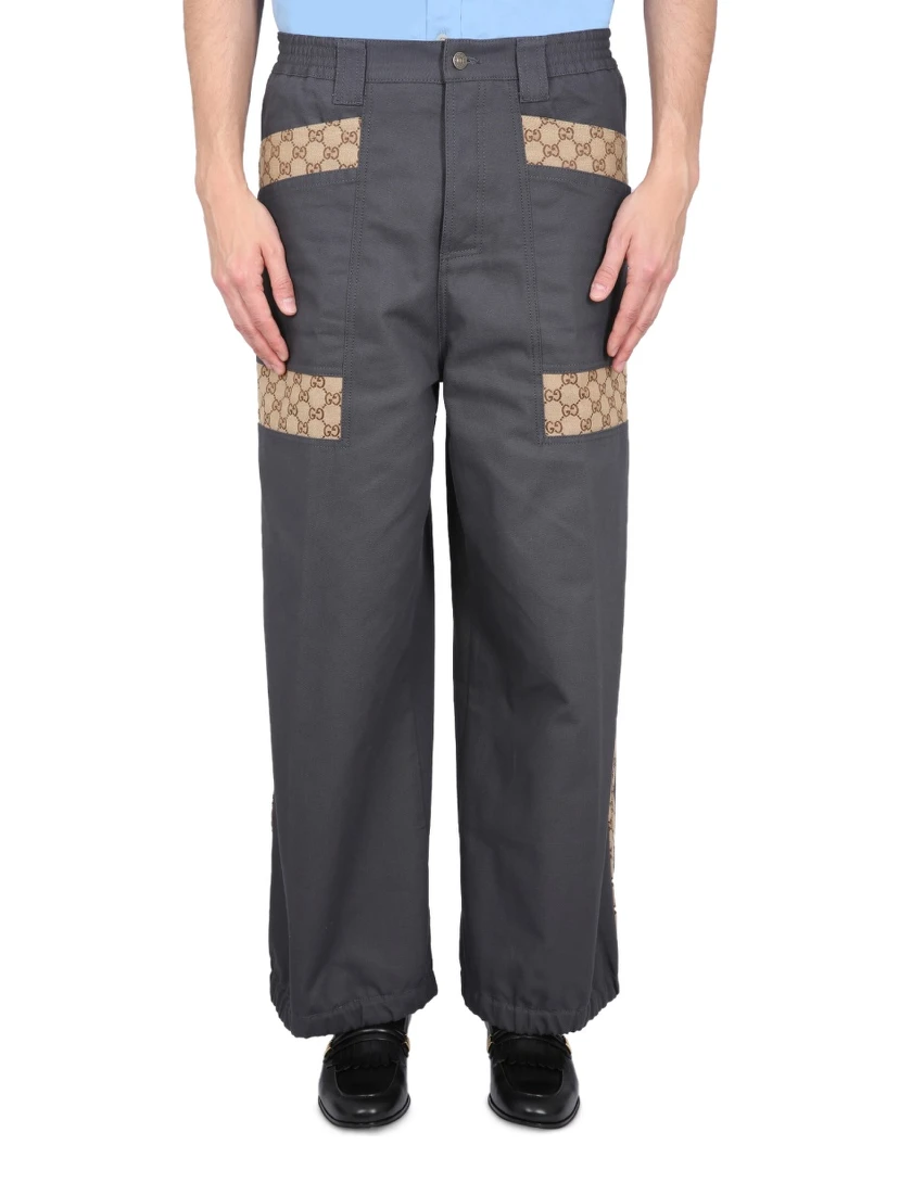 COTTON FABRIC PANTS WITH GG INSERTS