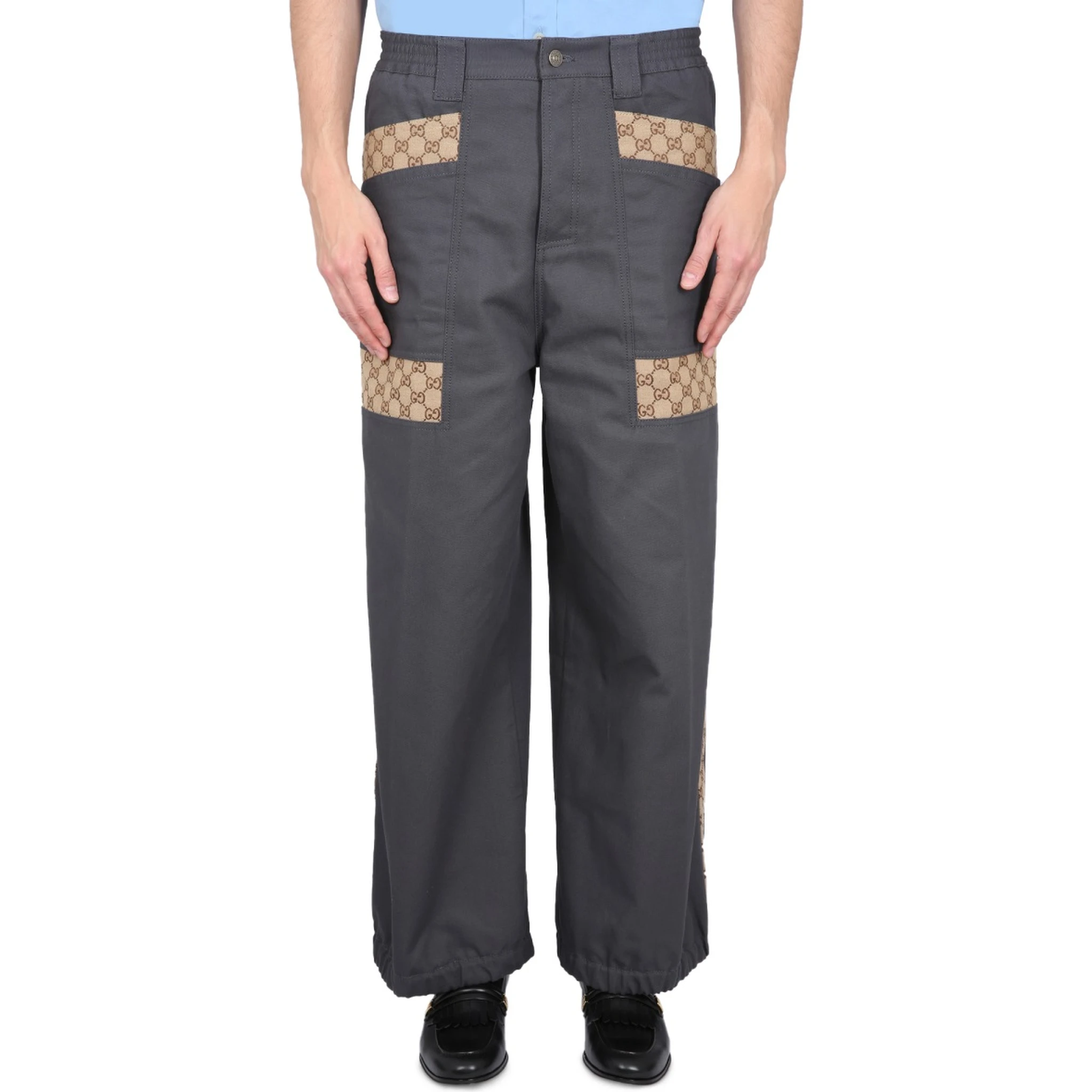COTTON FABRIC PANTS WITH GG INSERTS