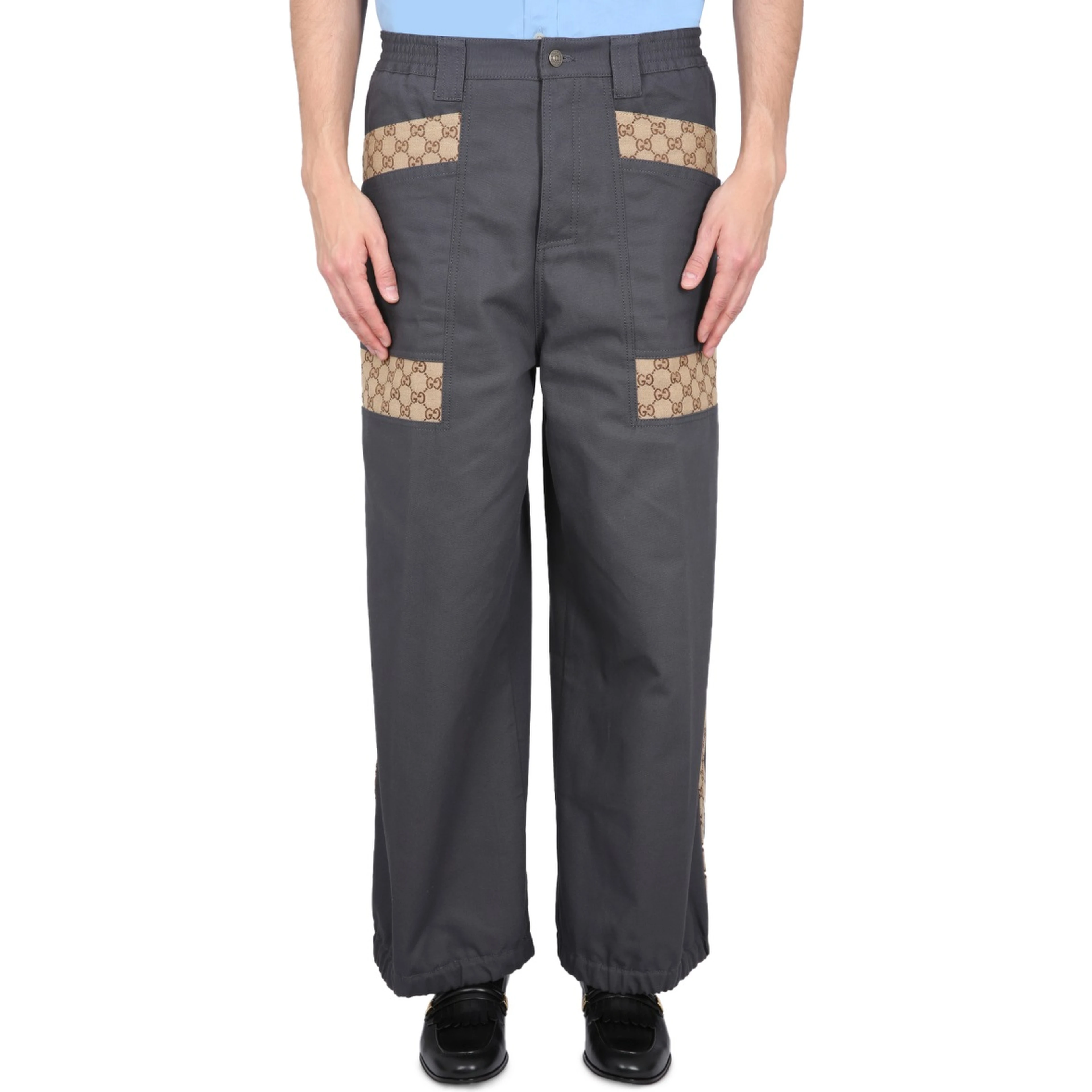 COTTON FABRIC PANTS WITH GG INSERTS