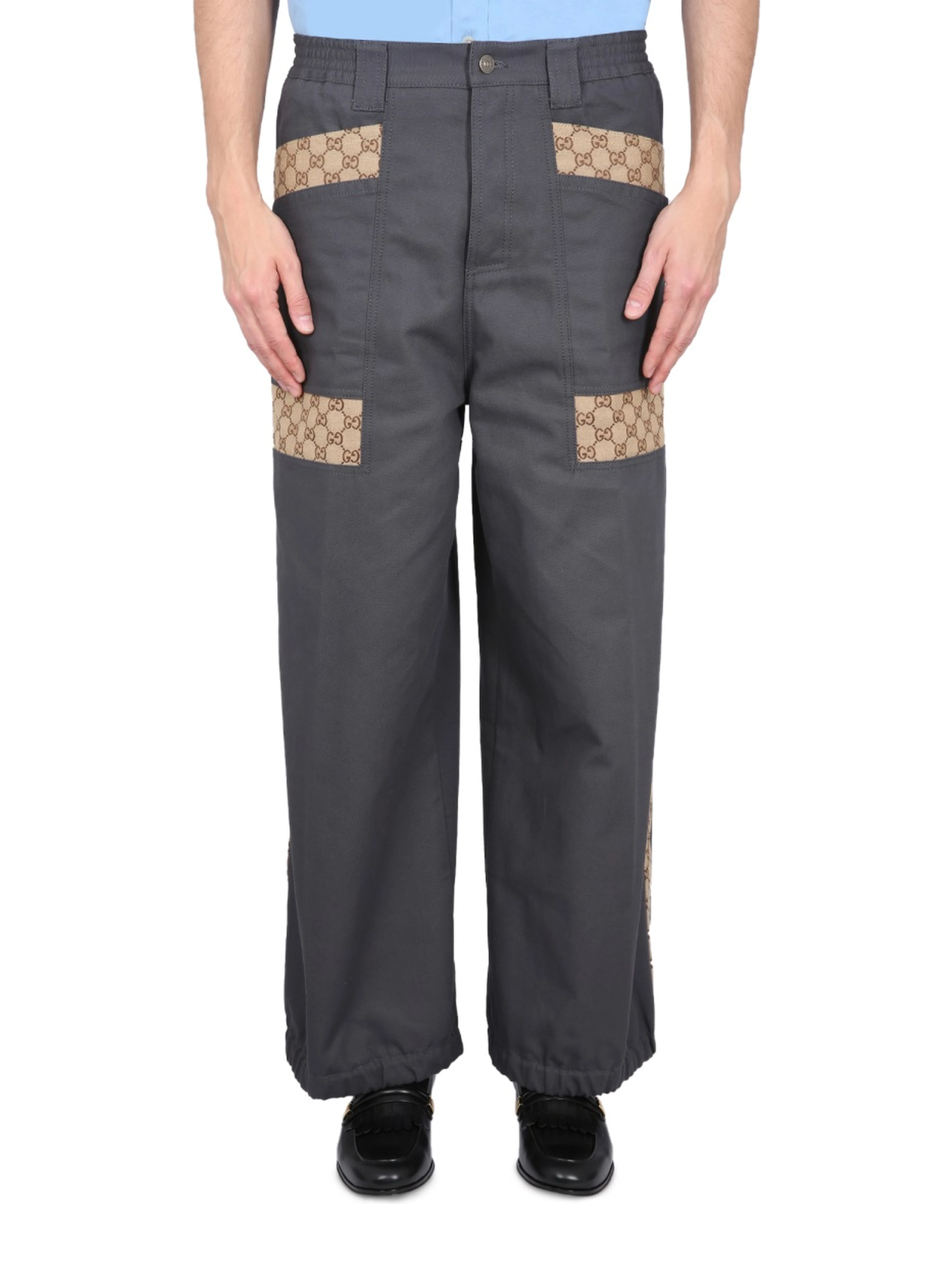 COTTON FABRIC PANTS WITH GG INSERTS
