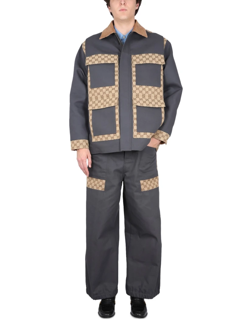 COTTON FABRIC PANTS WITH GG INSERTS