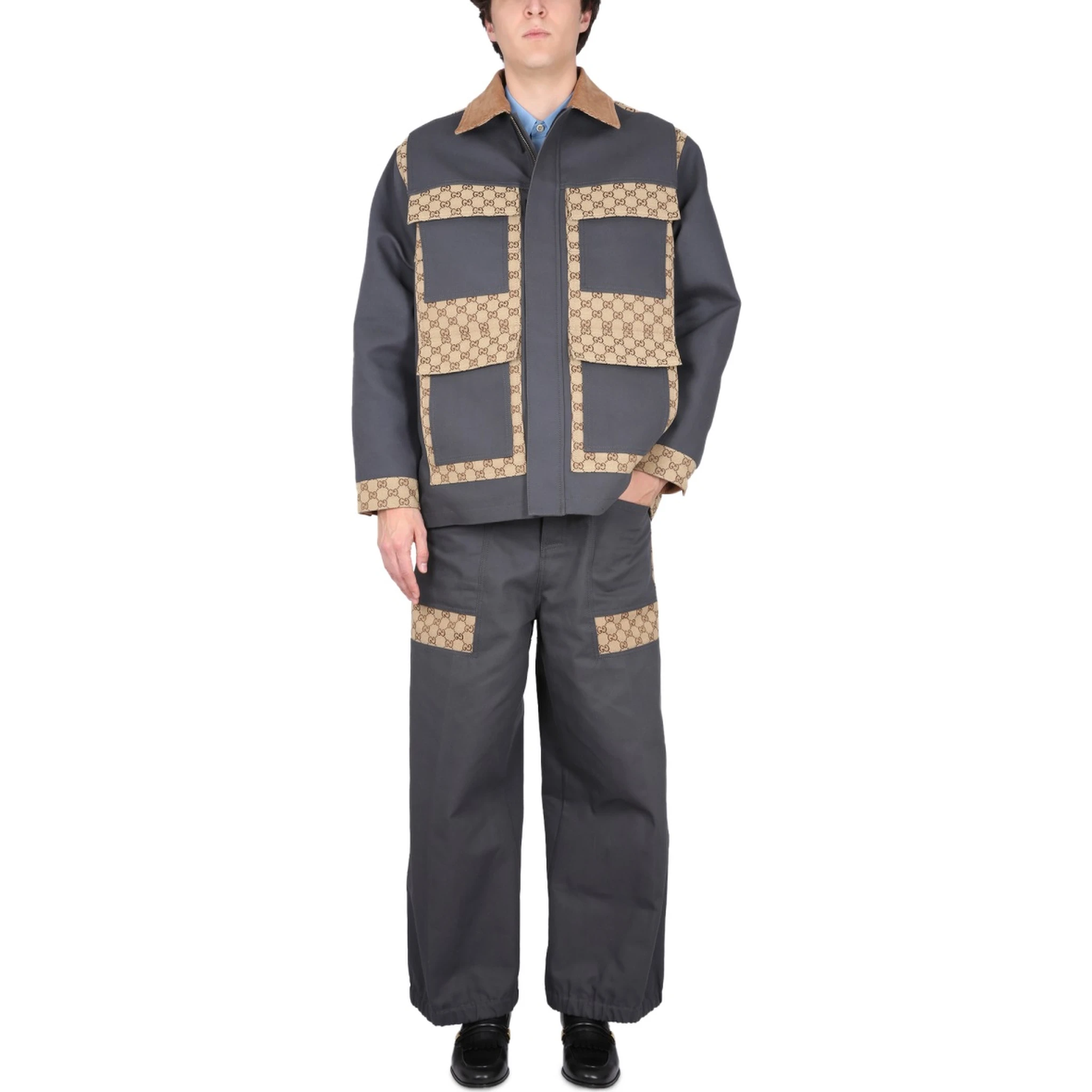 COTTON FABRIC PANTS WITH GG INSERTS