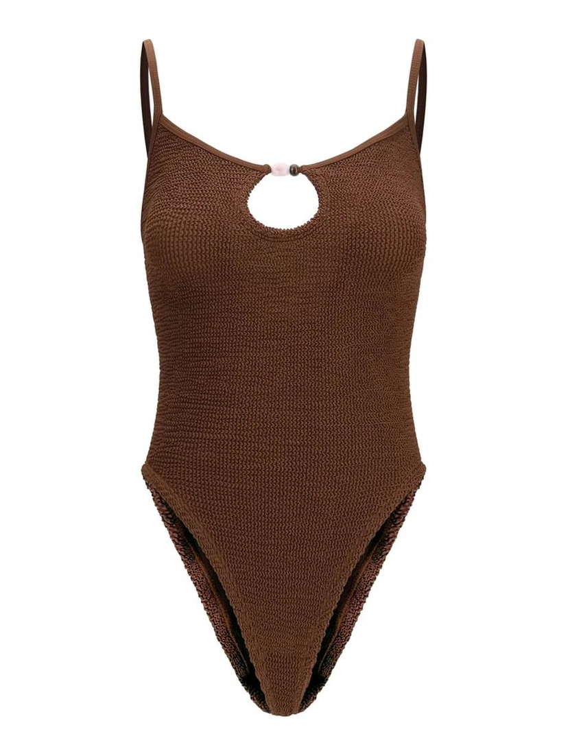 Brown Polyamide One-Piece Swimsuit