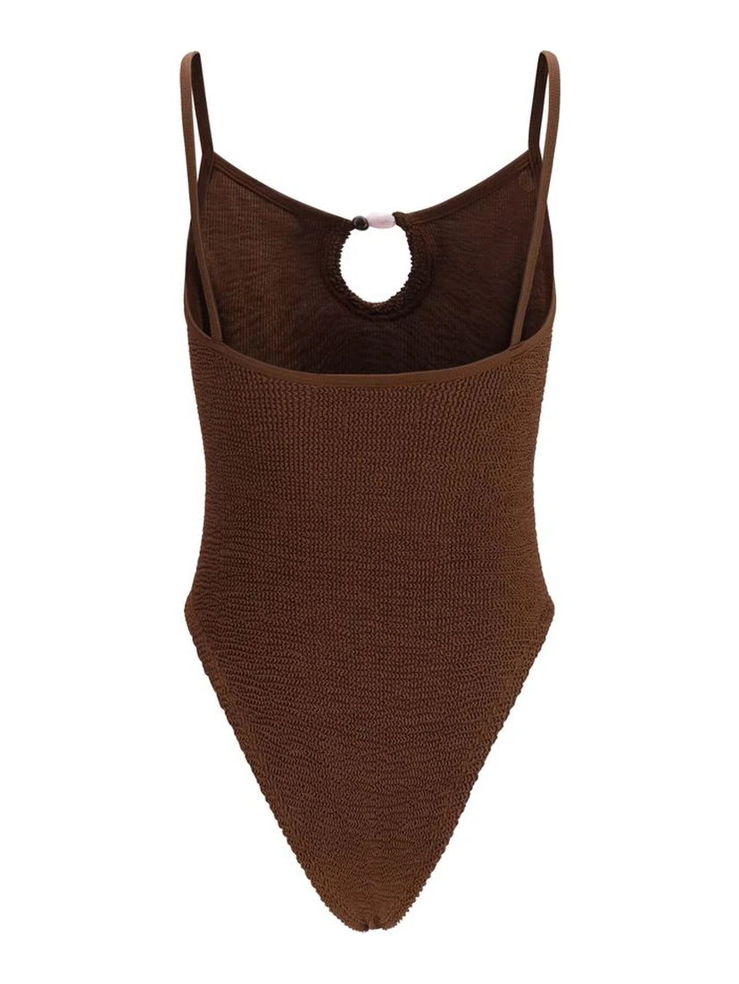 Brown Polyamide One-Piece Swimsuit