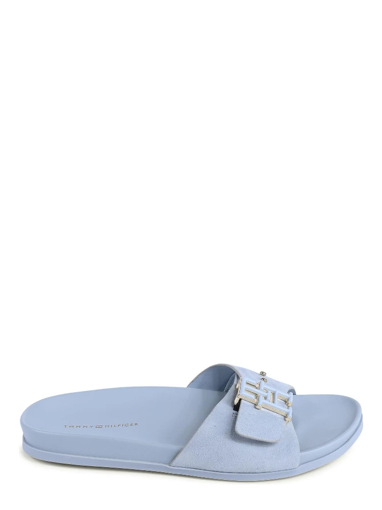 Blue Leather Flat Sandals