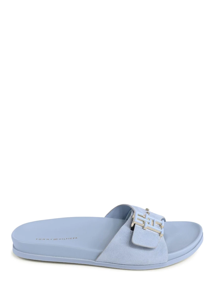 Blue Leather Flat Sandals