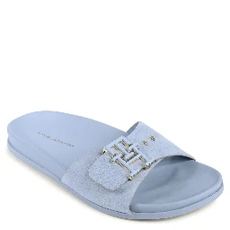 Blue Leather Flat Sandals