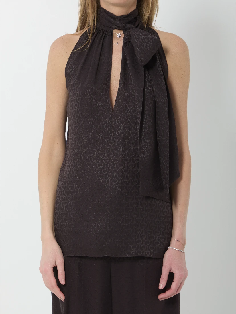 Silk jacquard top with Horsebit