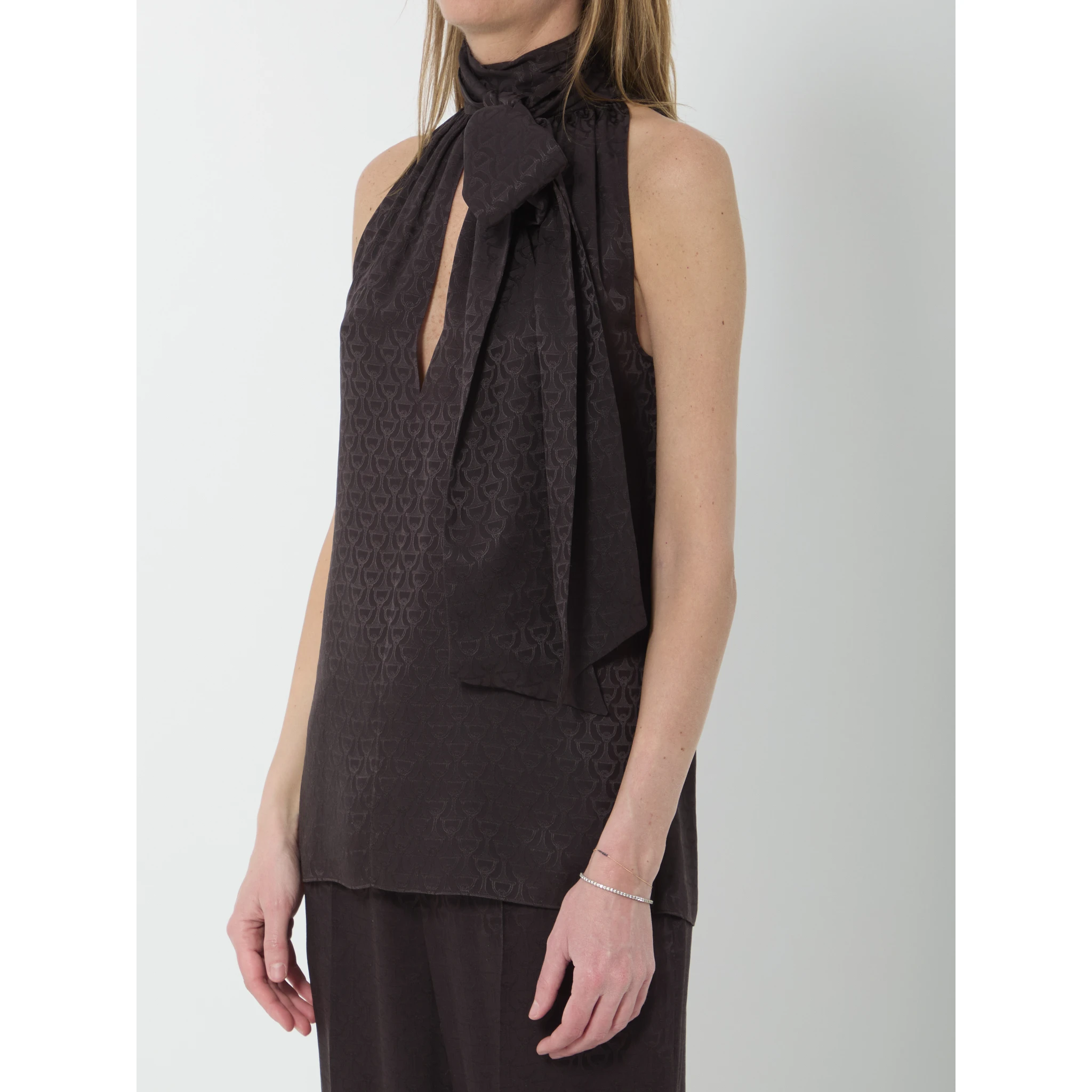 Silk jacquard top with Horsebit