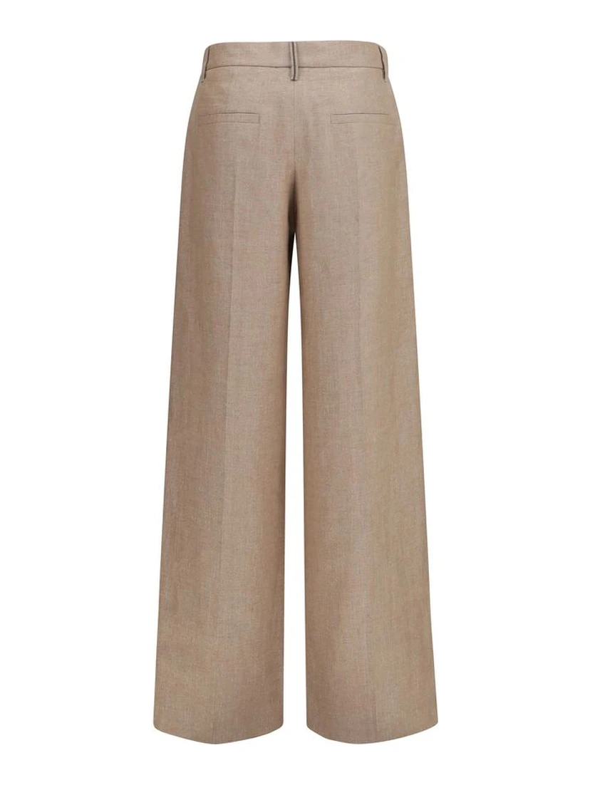 Beige Linen Casual Pants