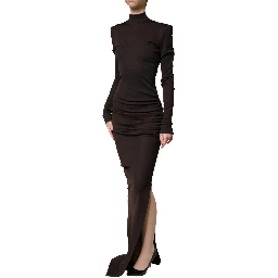 Brown Turtleneck Jersey Long Maxi Dress