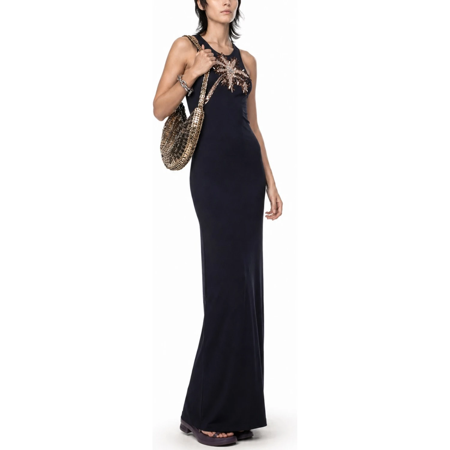 ABITO CON DETTAGLIO PALMA IN PAILLETTES