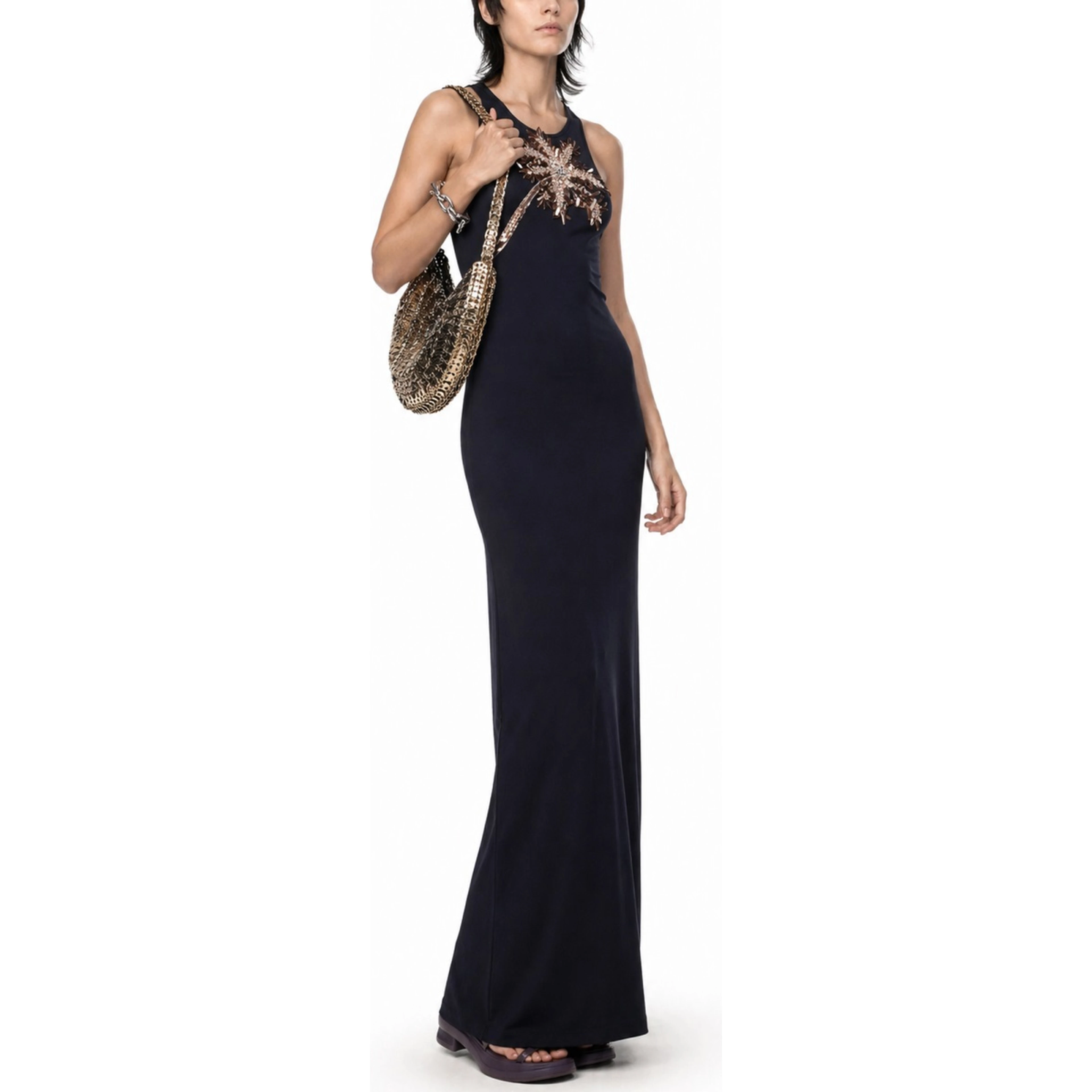 ABITO CON DETTAGLIO PALMA IN PAILLETTES