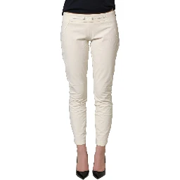White Low Waist Skinny Women Trouser Pants