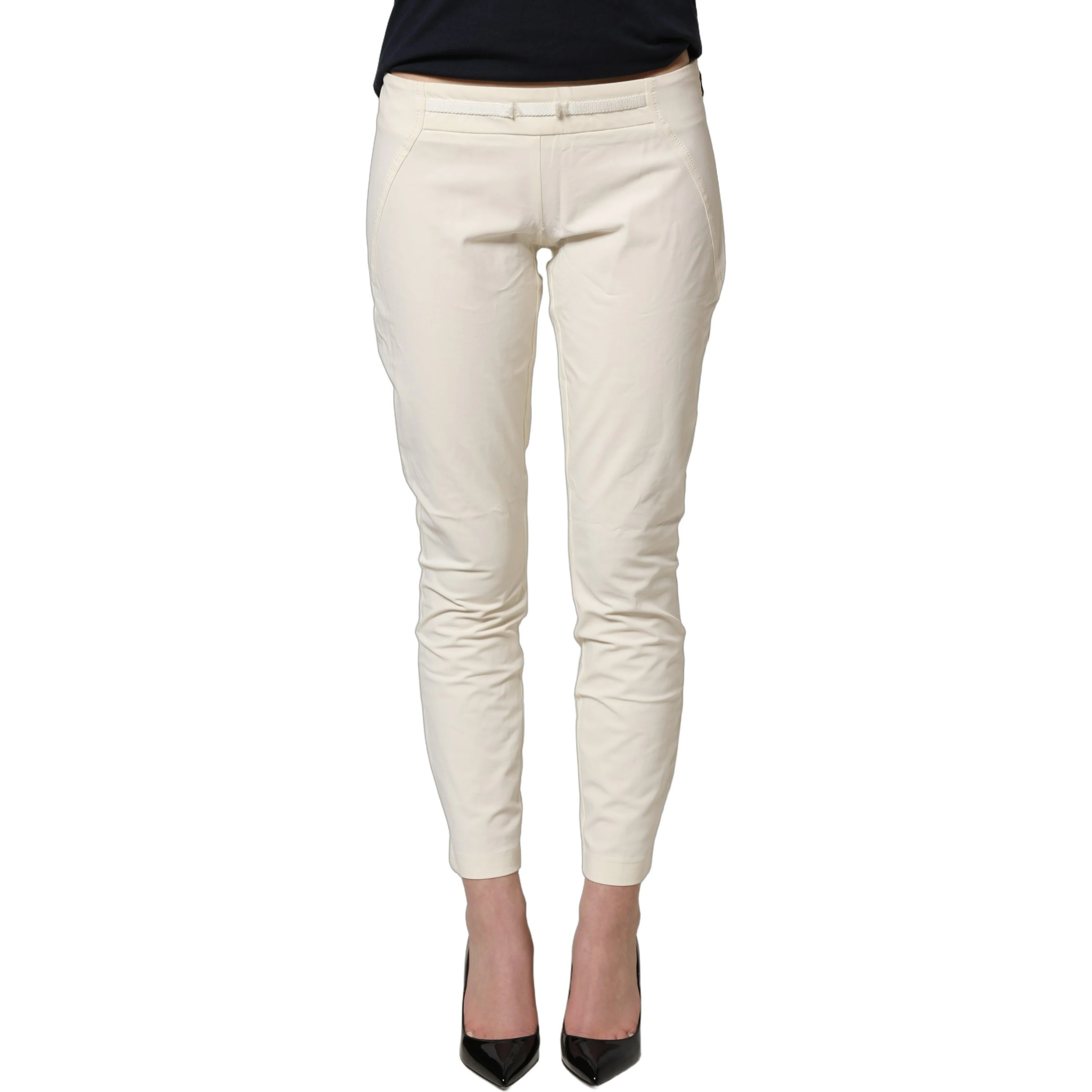 White Low Waist Skinny Women Trouser Pants