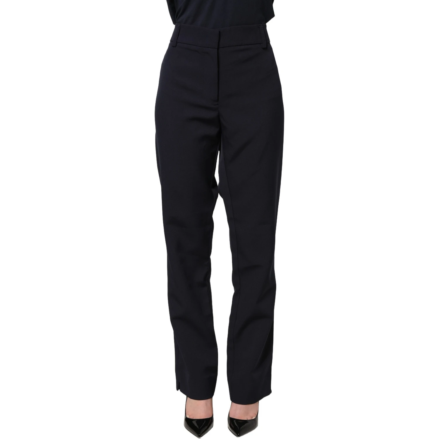 Dark Blue High Waist Straight Dress Formal Trouser Pants