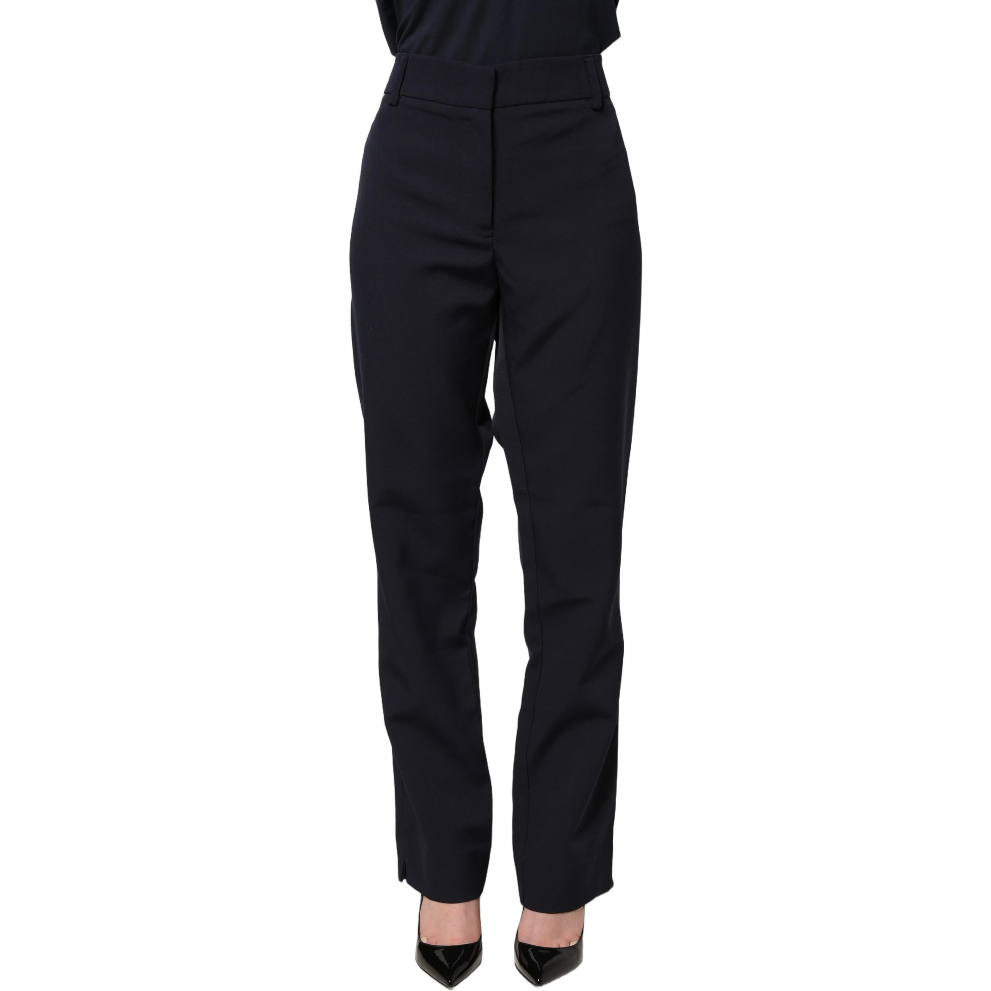 Dark Blue High Waist Straight Dress Formal Trouser Pants