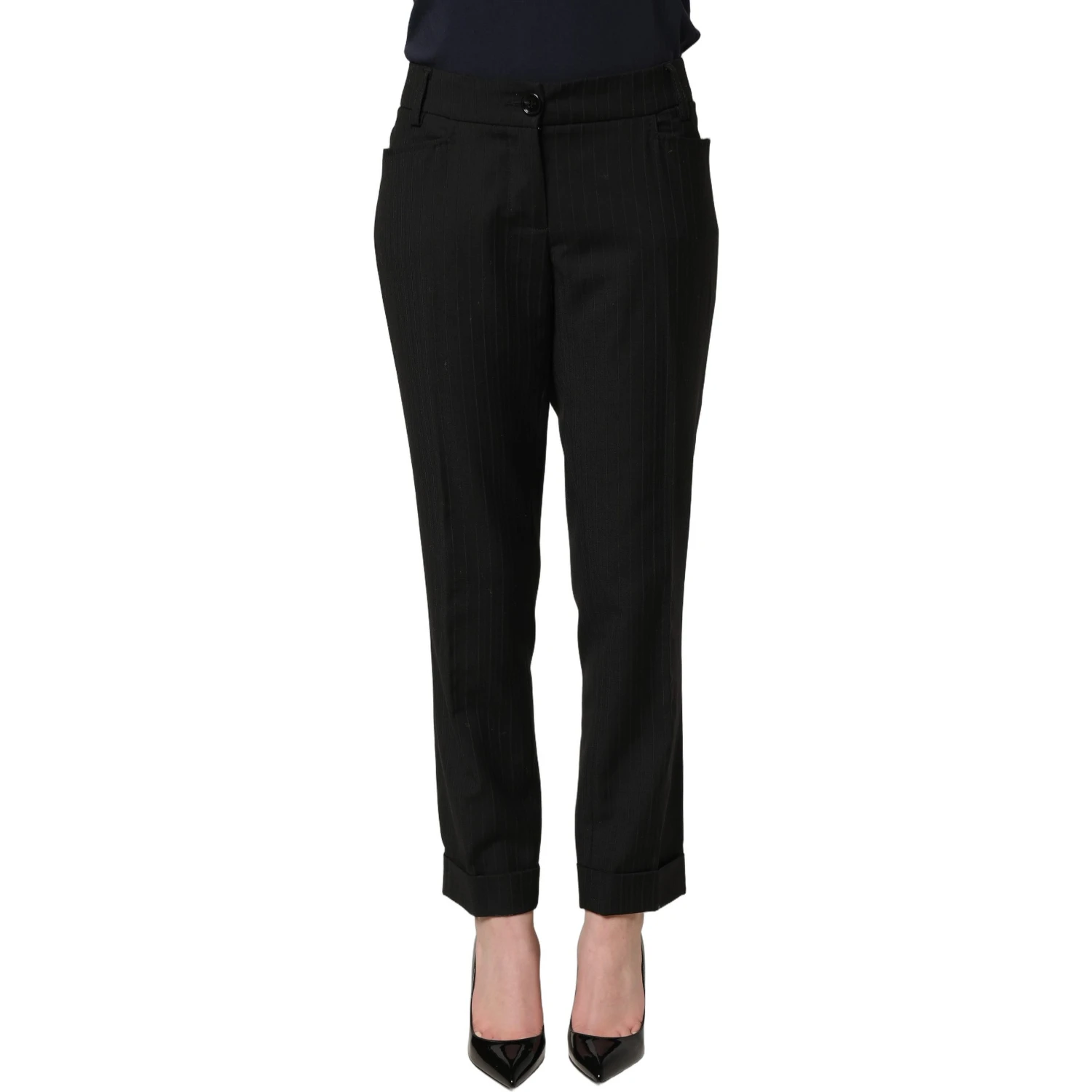 Black Mid Waisted Polyester Trouser Pants