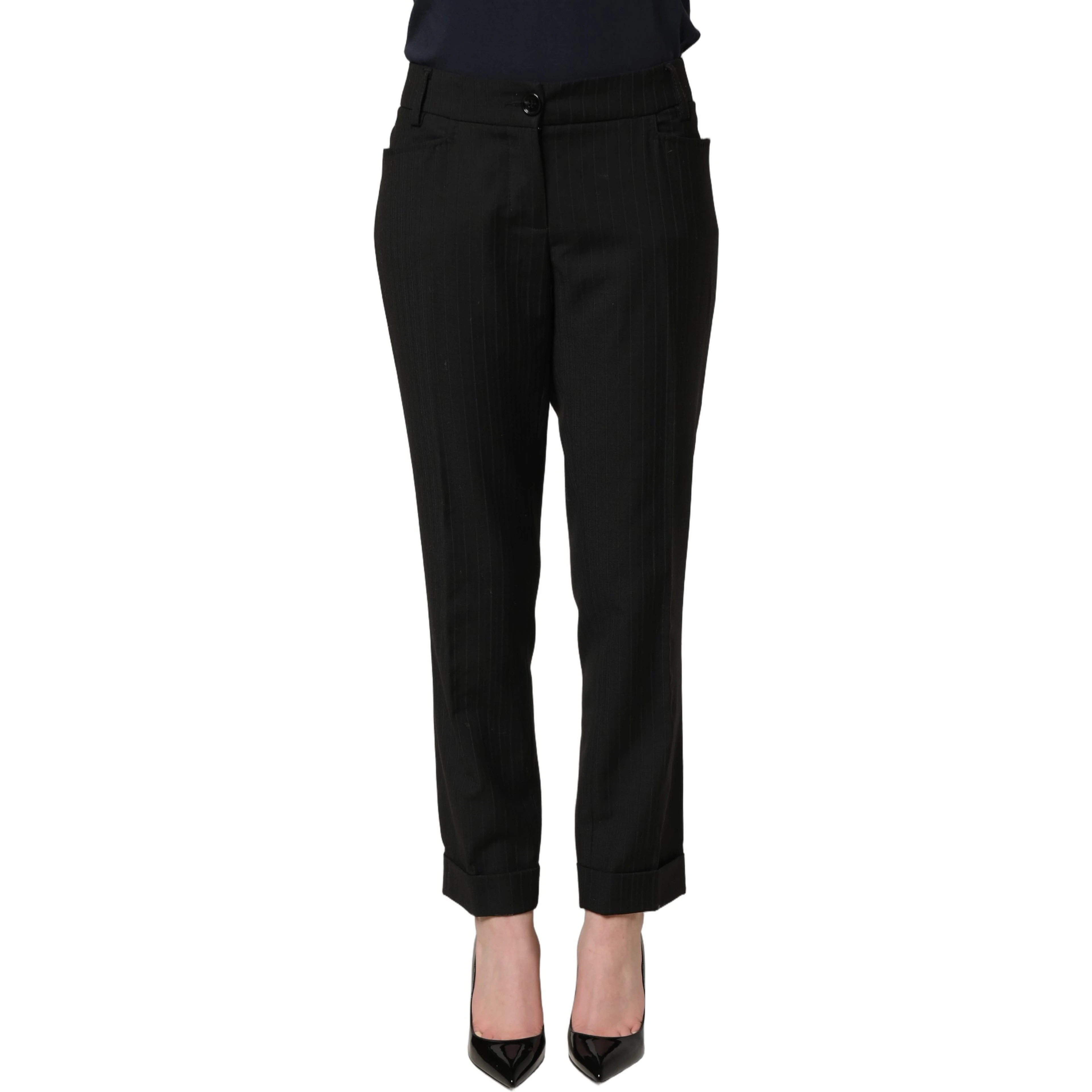 Black Mid Waisted Polyester Trouser Pants