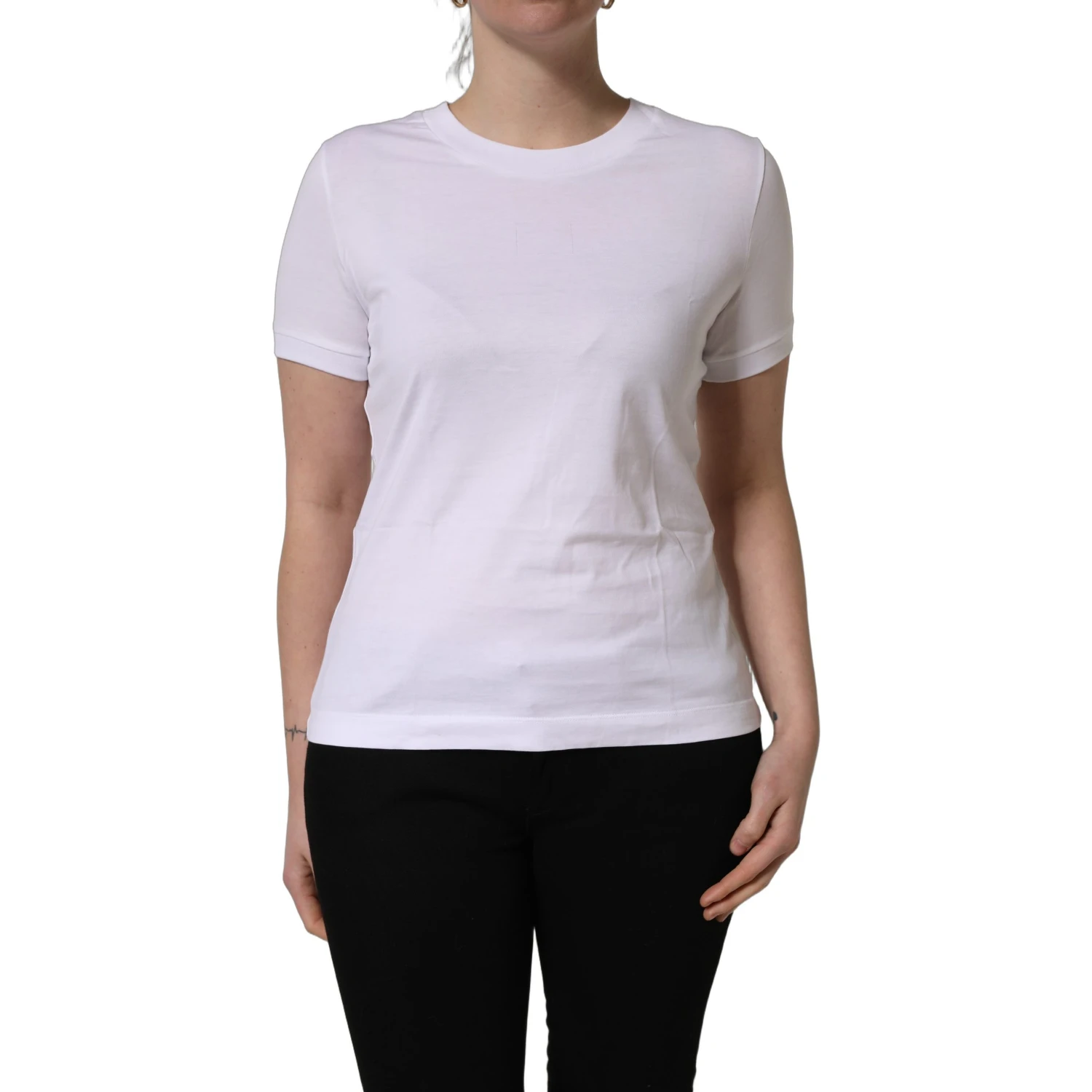 White Cotton Round Neck Short Sleeves T-Shirt