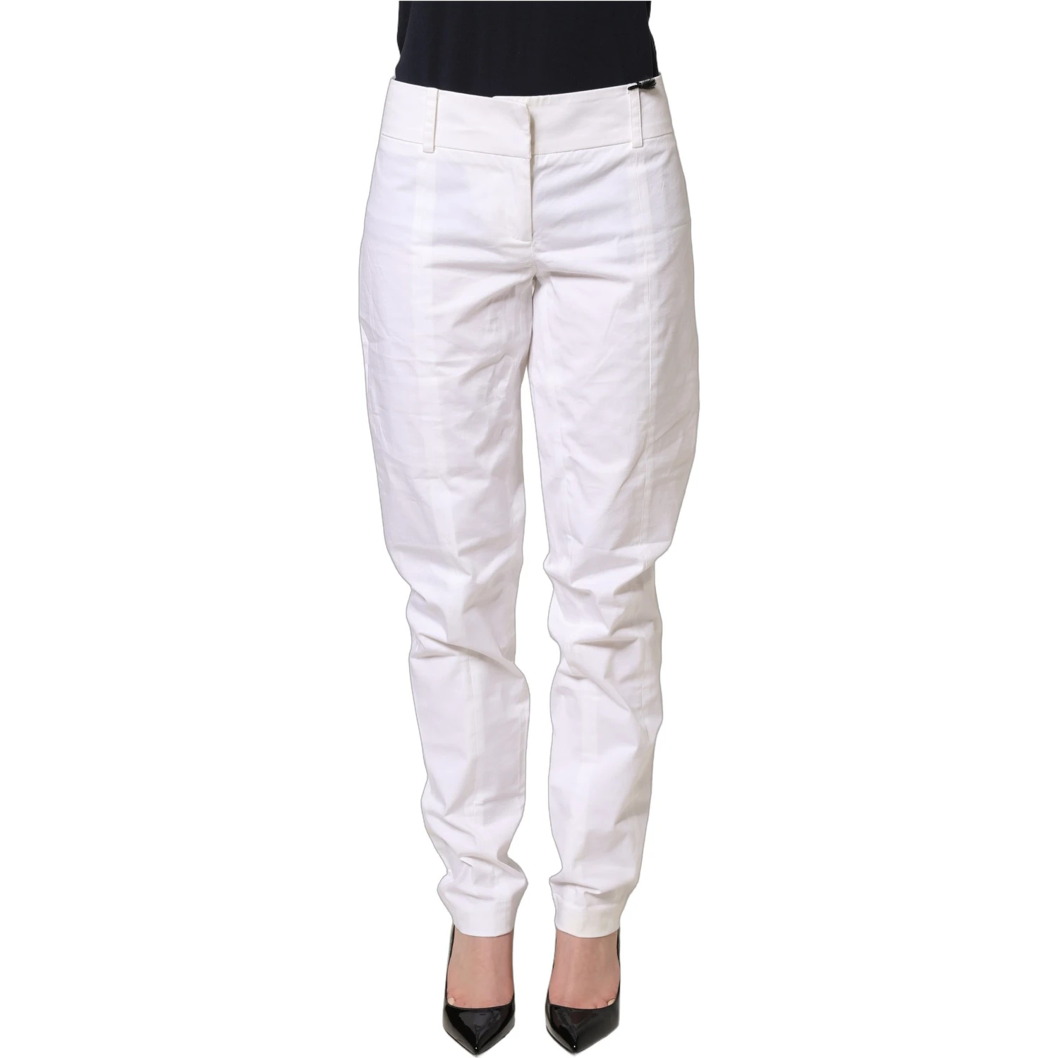 White Mid Waist Tapered Formal Trousers Pants