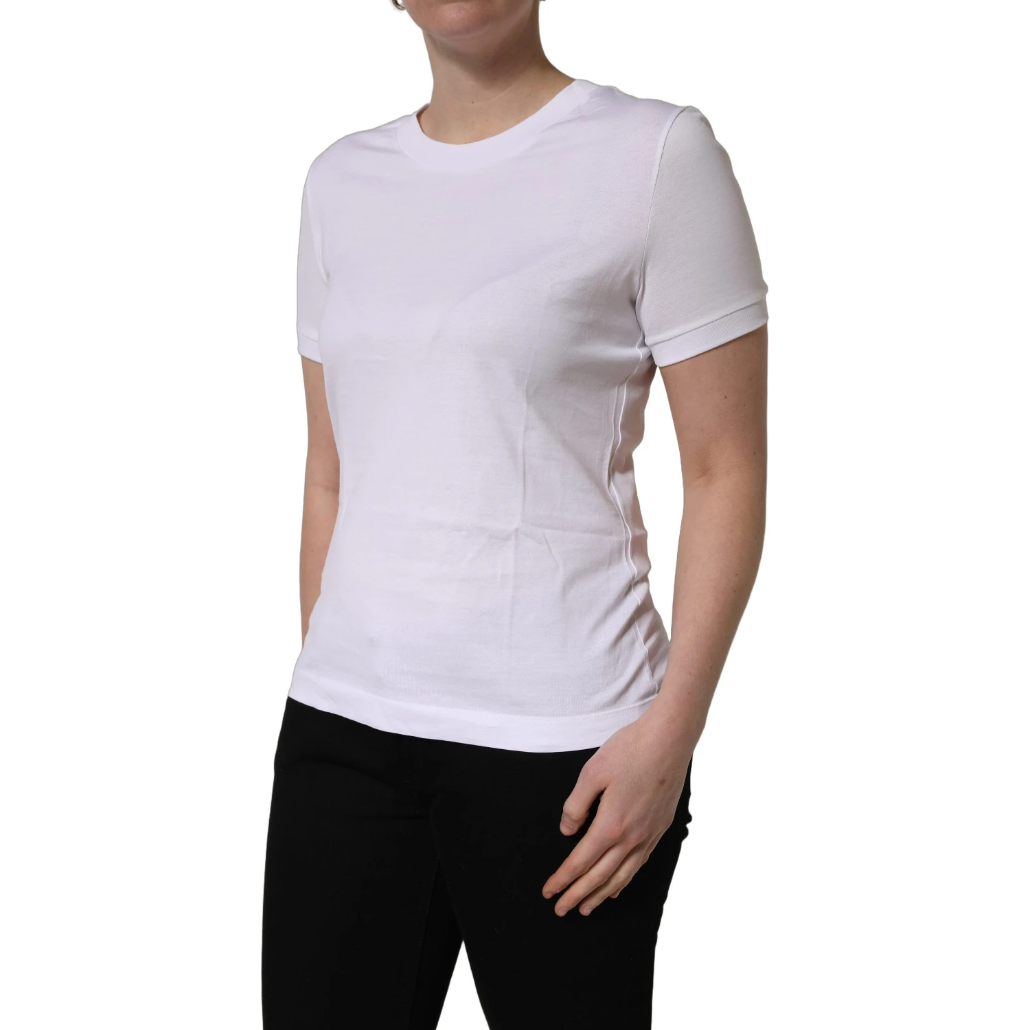 White Cotton Round Neck Short Sleeves T-Shirt