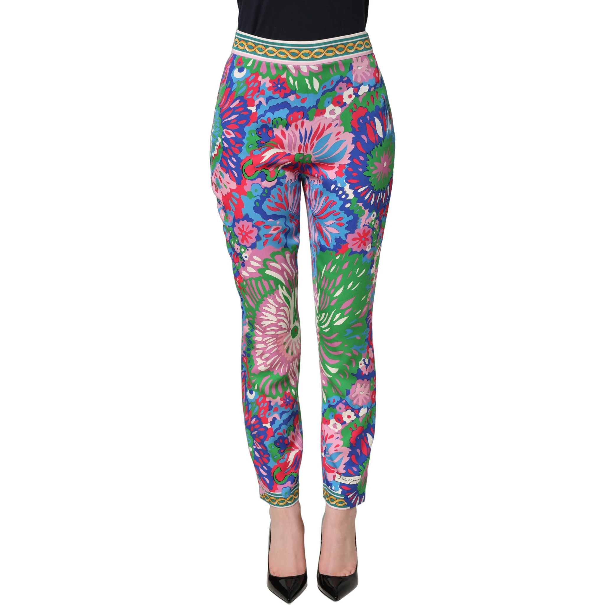Multicolor Floral Stretch Jersey Leggings Pants