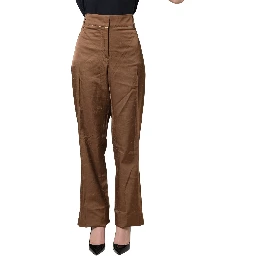 Brown High Waist Flared Trouser Pants