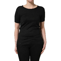 Black Cotton Round Neck Short Sleeves T-Shirt