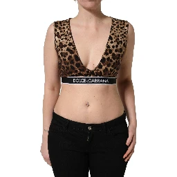Brown Leopard Print Cropped Silk Tank Top