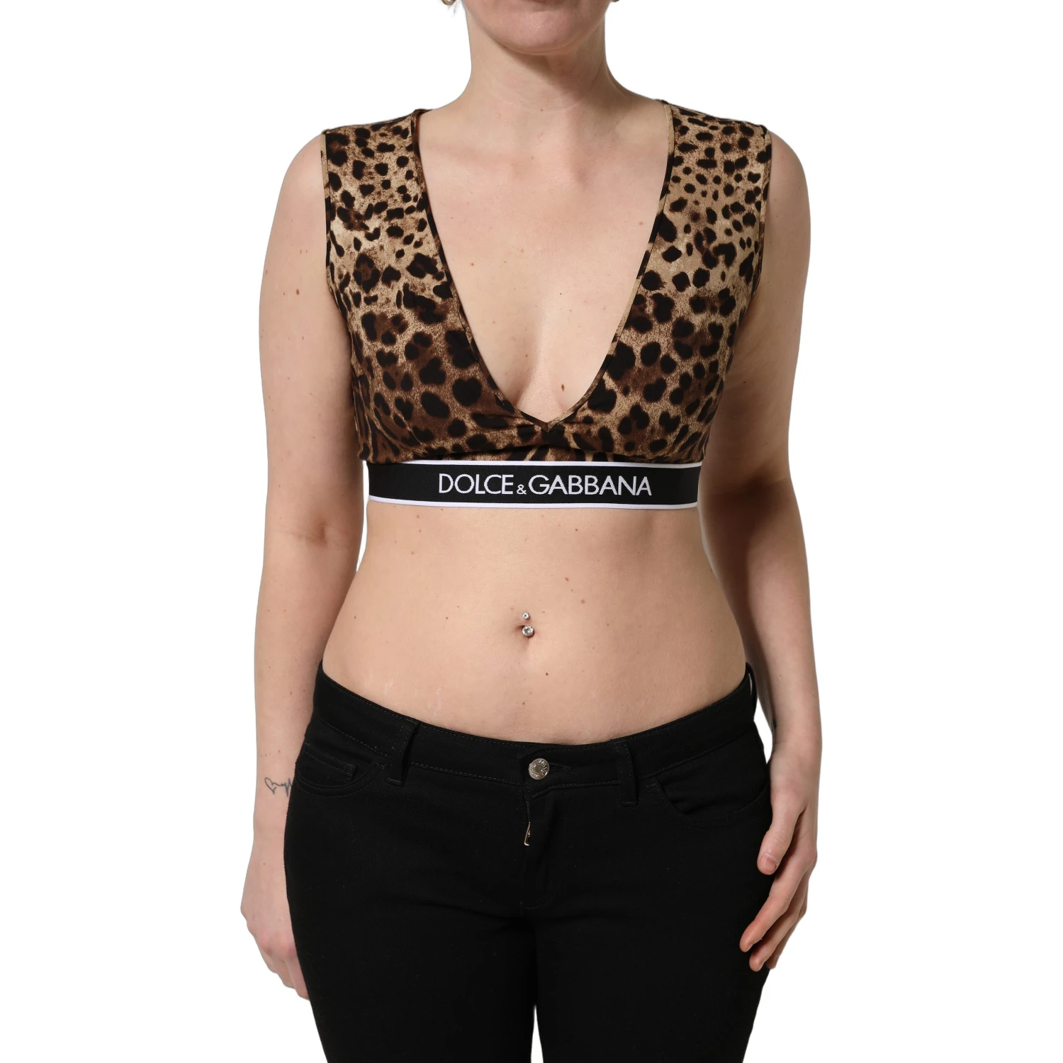 Brown Leopard Print Cropped Silk Tank Top