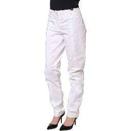 White Mid Waist Tapered Formal Trousers Pants