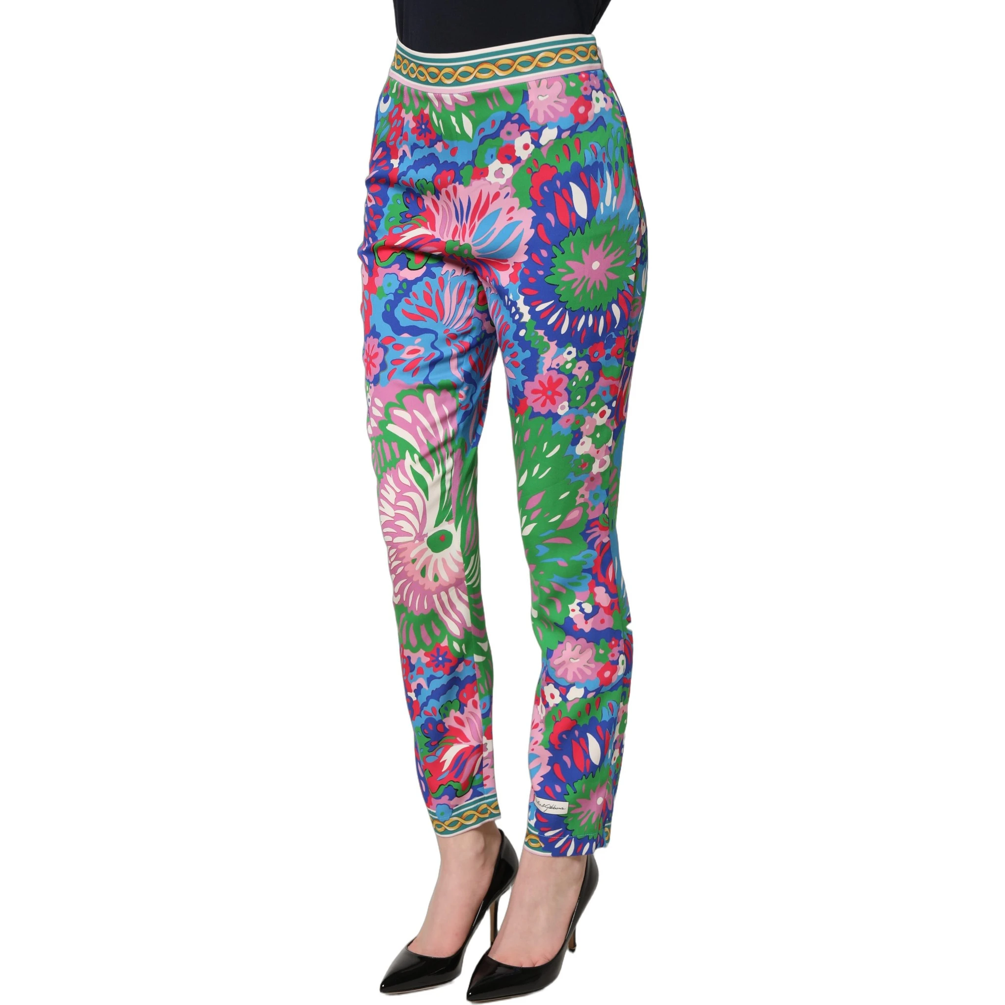 Multicolor Floral Stretch Jersey Leggings Pants