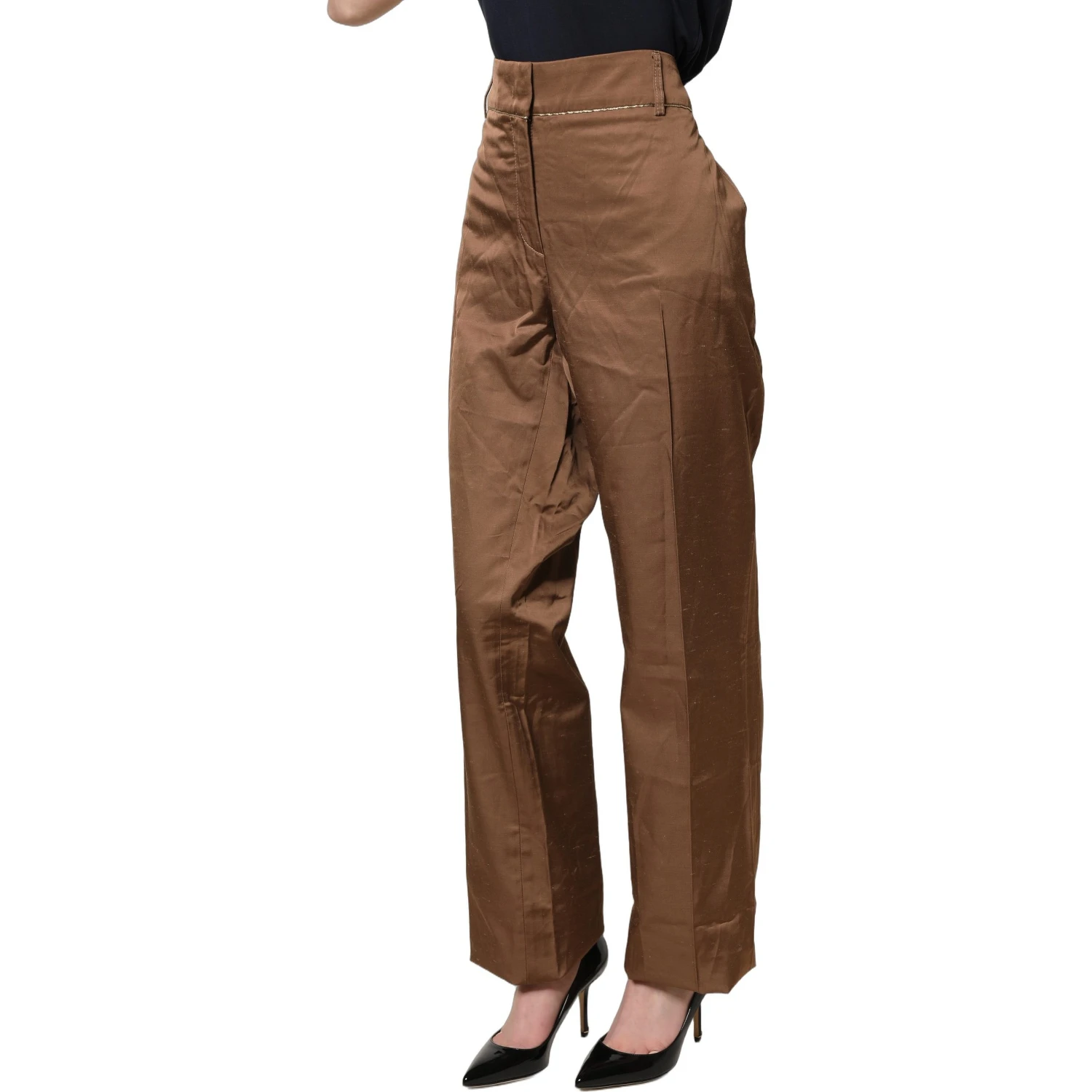 Brown High Waist Flared Trouser Pants