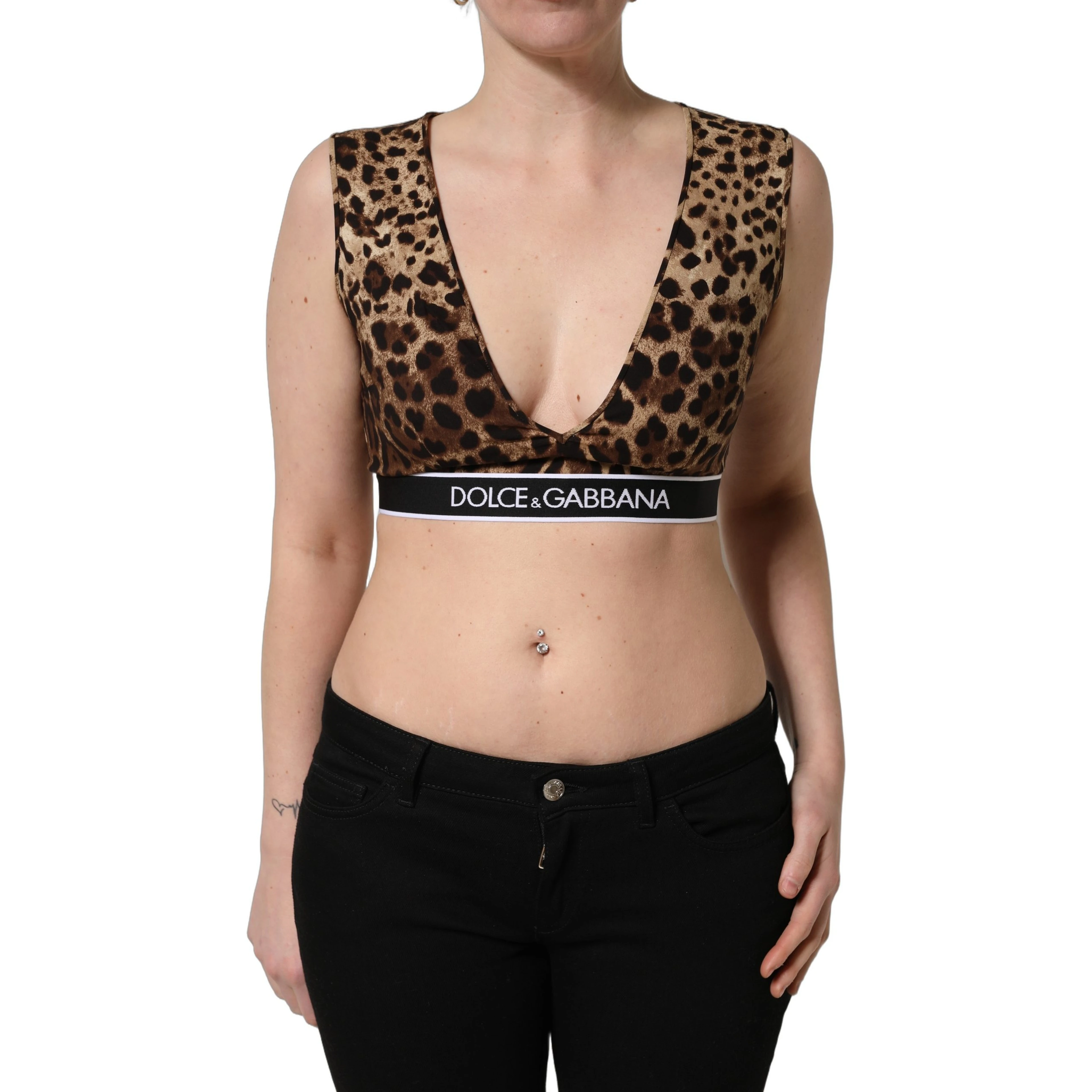 Brown Leopard Print Cropped Silk Tank Top