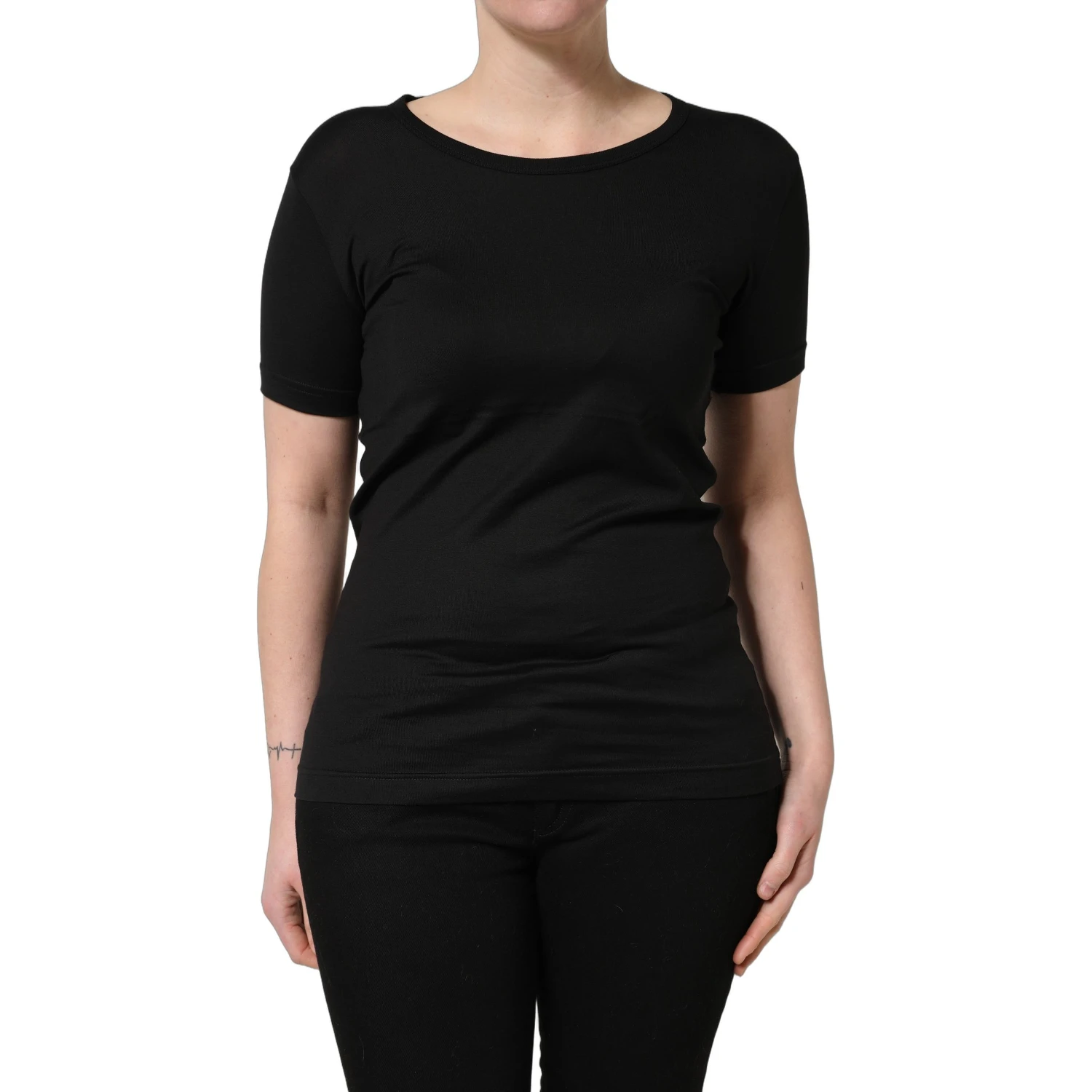 Black Cotton Round Neck Short Sleeves T-Shirt