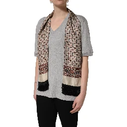 Gray Cotton V-neck Owl Silk Scarf Top T-shirt
