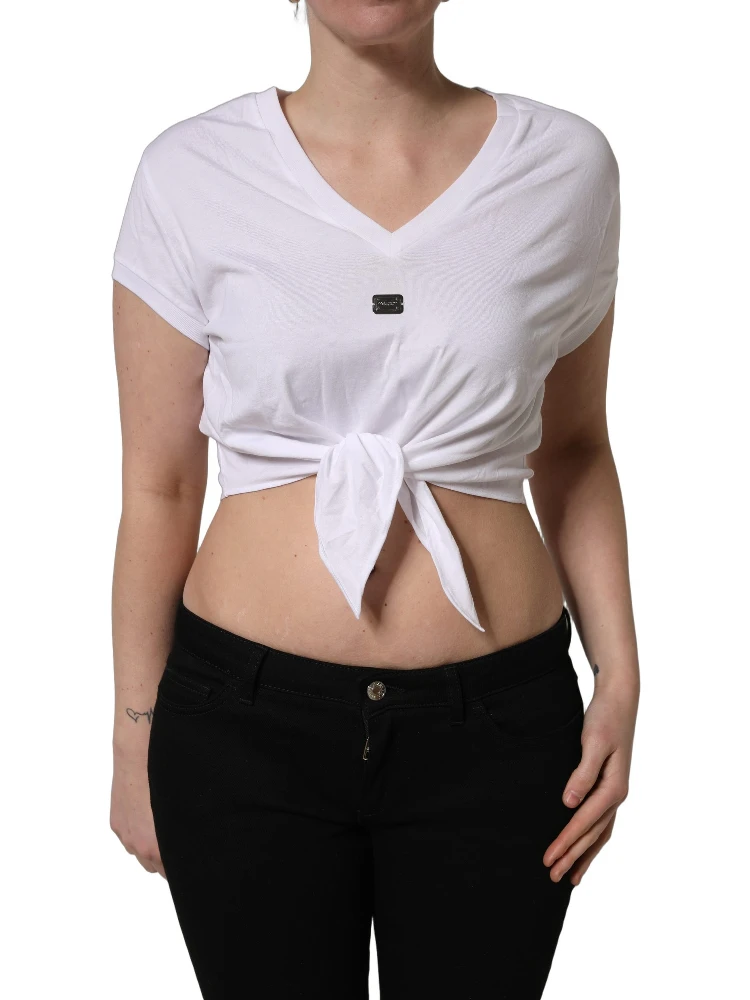 White Logo Embroidered TieWaist Cropped Top alternative