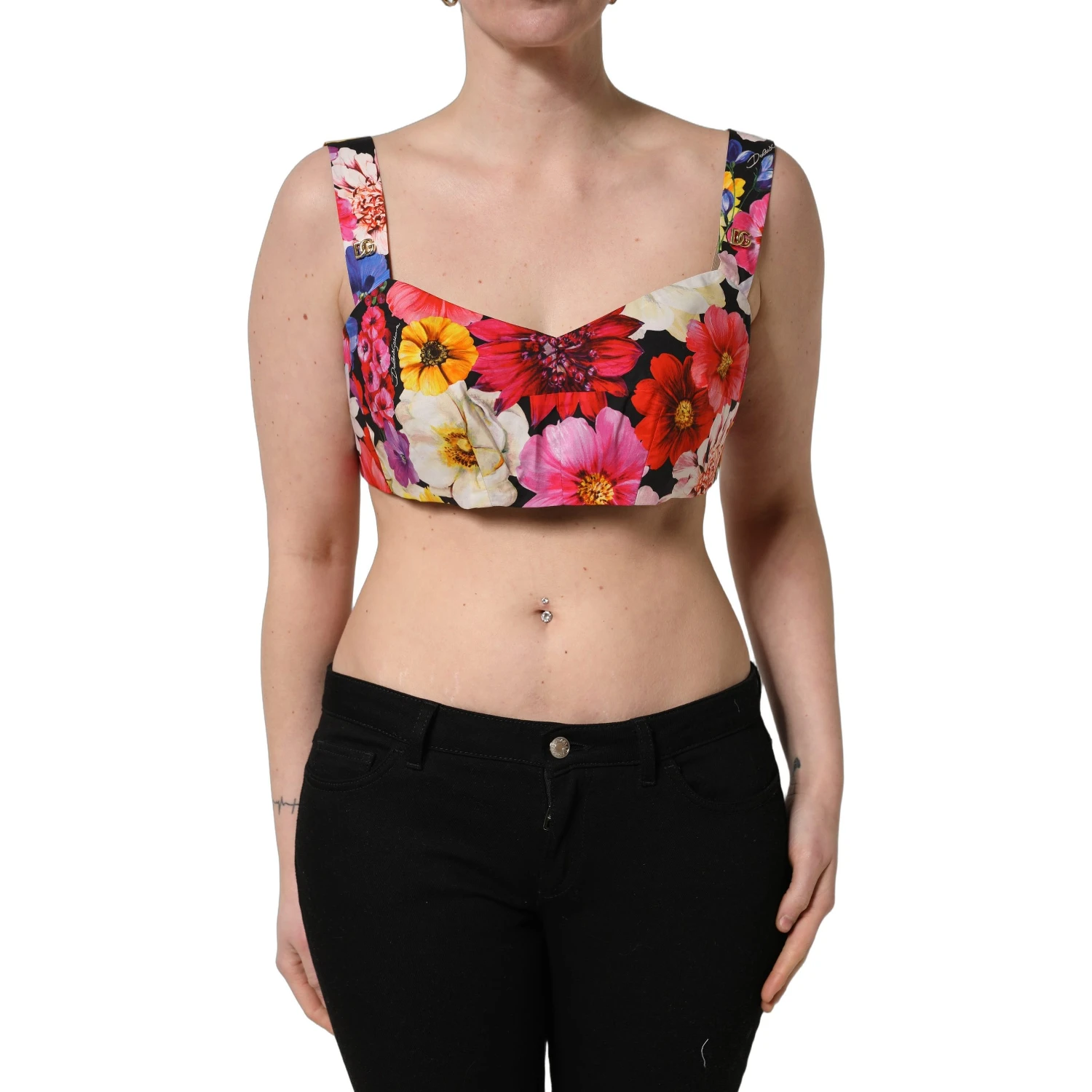 Multicolor Floral Cropped Bustier Tank Top