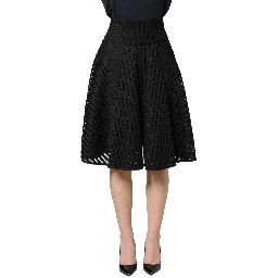 Cotton Striped Flared Silhouette Aline Midi Black