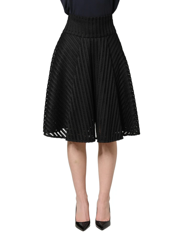 Cotton Striped Flared Silhouette Aline Midi Black alternative
